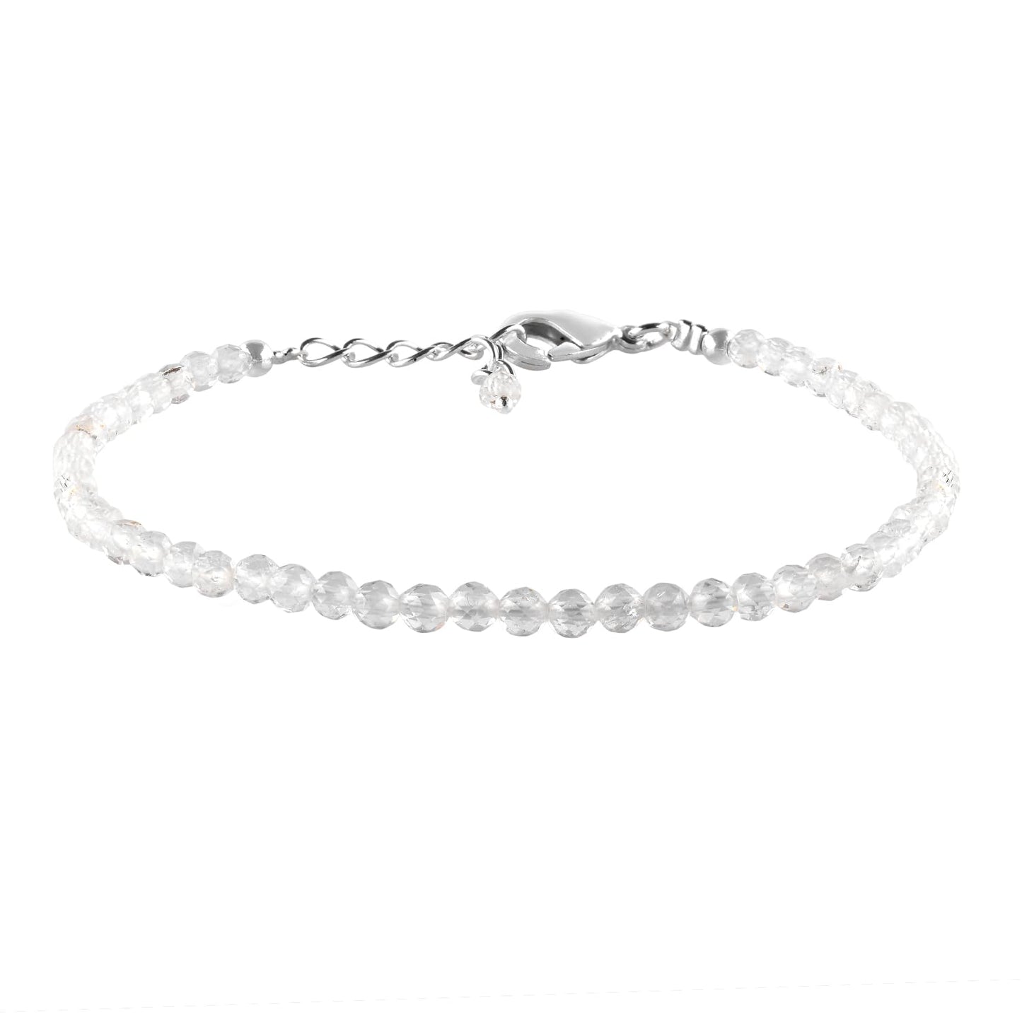 Pulsera de microcuentas de larimar en latón plateado, microcuentas facetadas de 3 mm, piedra preciosa natural, 20 cm de largo, cierre de mosquetón, un regalo exquisito para mujer.