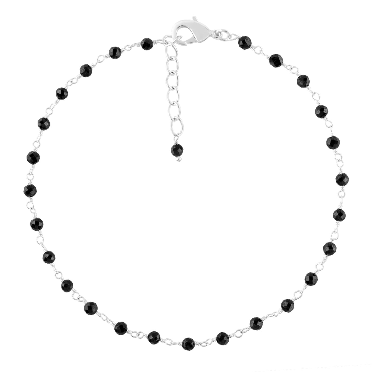 YANARA Larimar Rosary Anklet, Faceted 3mm Gemstone Beads, Silver-Plated Brass, 9”+1.5” Extender, Lobster Clasp, Summer Beach Gift for Women