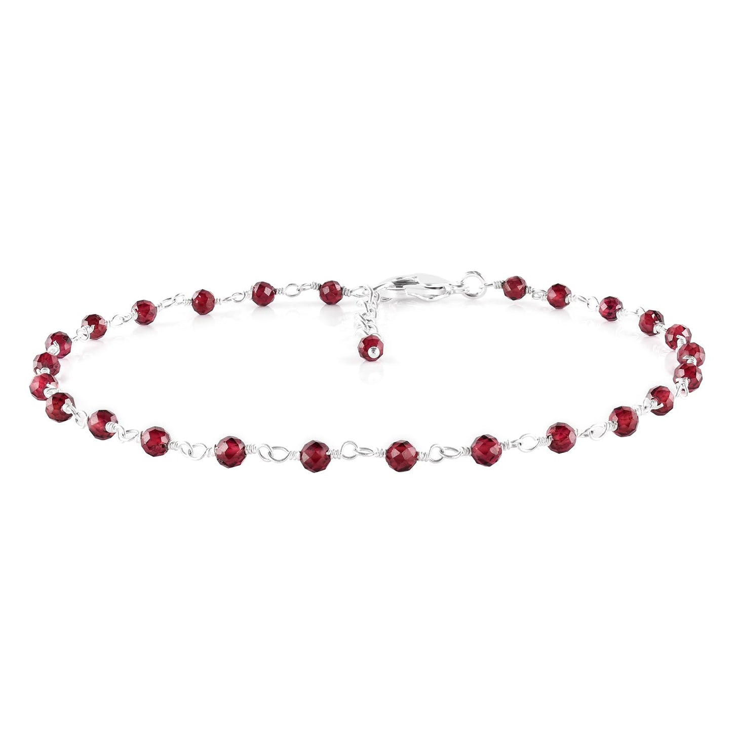 YANARA Larimar Rosary Anklet, Faceted 3mm Gemstone Beads, Silver-Plated Brass, 9”+1.5” Extender, Lobster Clasp, Summer Beach Gift for Women