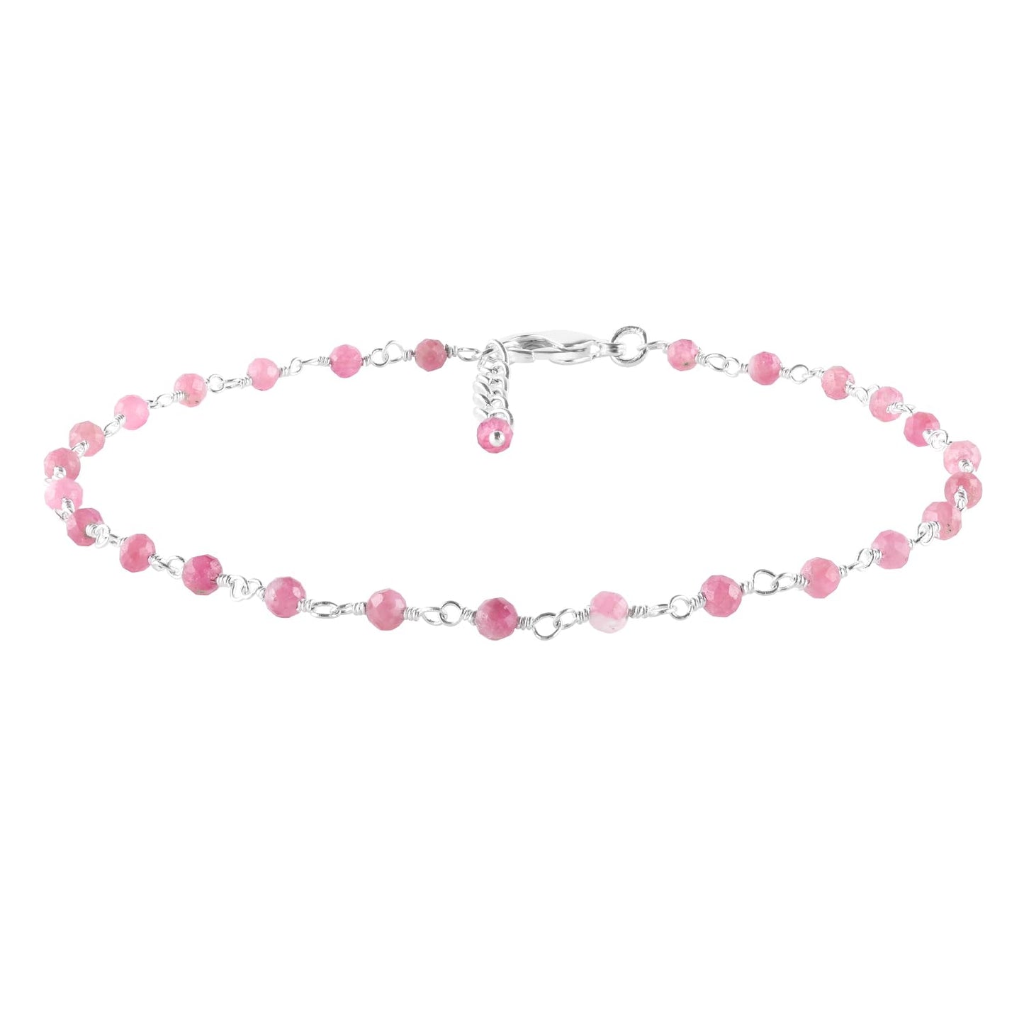 YANARA Larimar Rosary Anklet, Faceted 3mm Gemstone Beads, Silver-Plated Brass, 9”+1.5” Extender, Lobster Clasp, Summer Beach Gift for Women