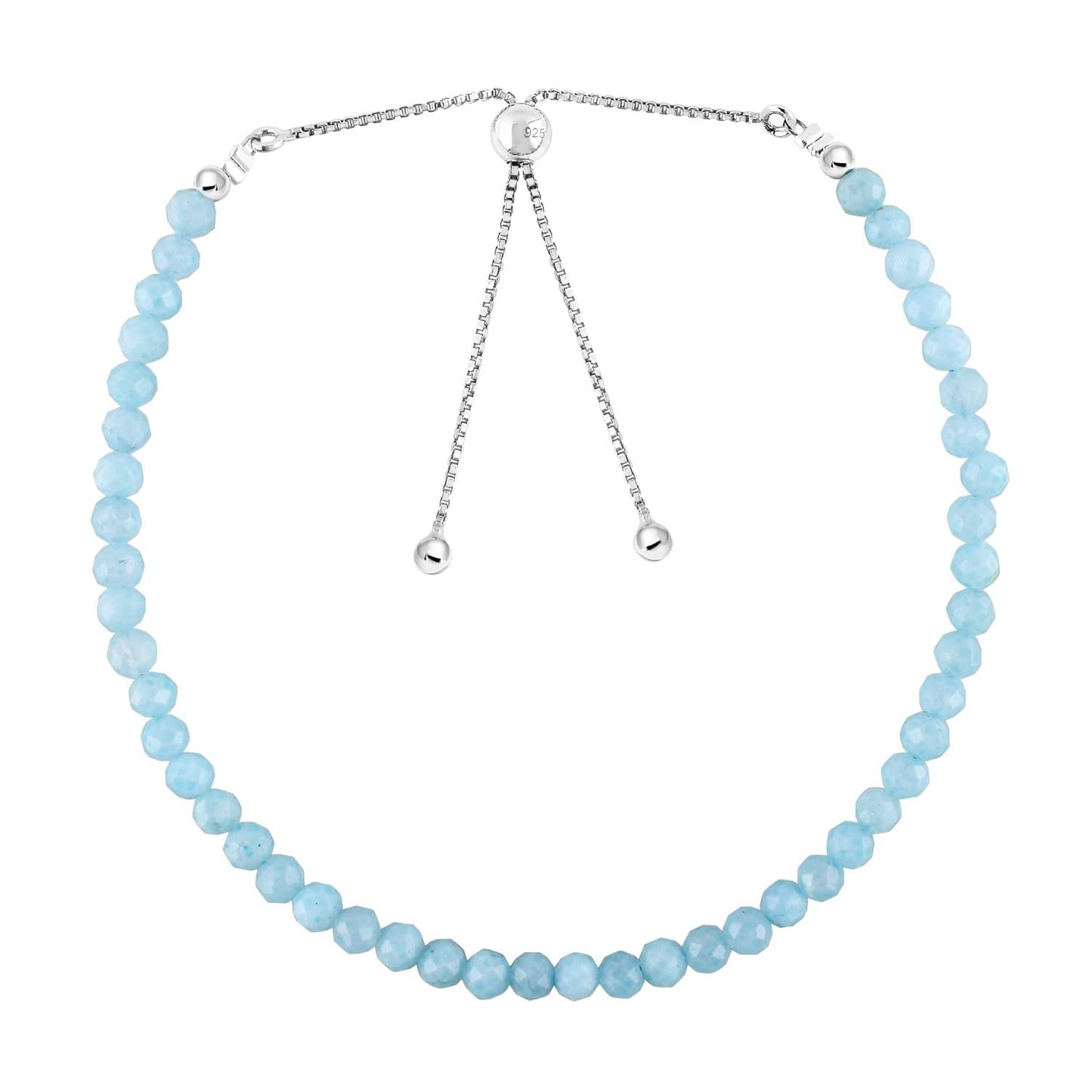 Pulsera bolo de larimar OdrillionGems en plata de ley 925 rodiada, cuentas facetadas azul cielo de 3 mm, cadena ajustable, regalo minimalista hecho a mano para mujer. 