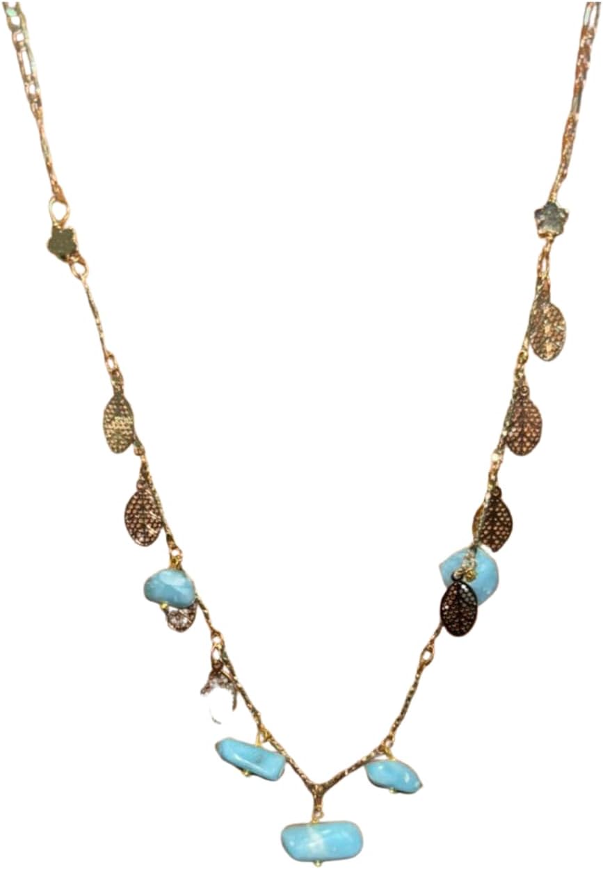 Larimar Necklace Gold Filled – Genuine Dominican Larimar Stone Jewelry – Handmade Caribbean Gemstone Necklace – Elegant Ocean Blue Pendant Necklace