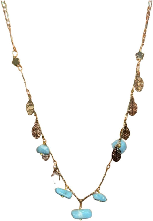 Larimar Necklace Gold Filled – Genuine Dominican Larimar Stone Jewelry – Handmade Caribbean Gemstone Necklace – Elegant Ocean Blue Pendant Necklace