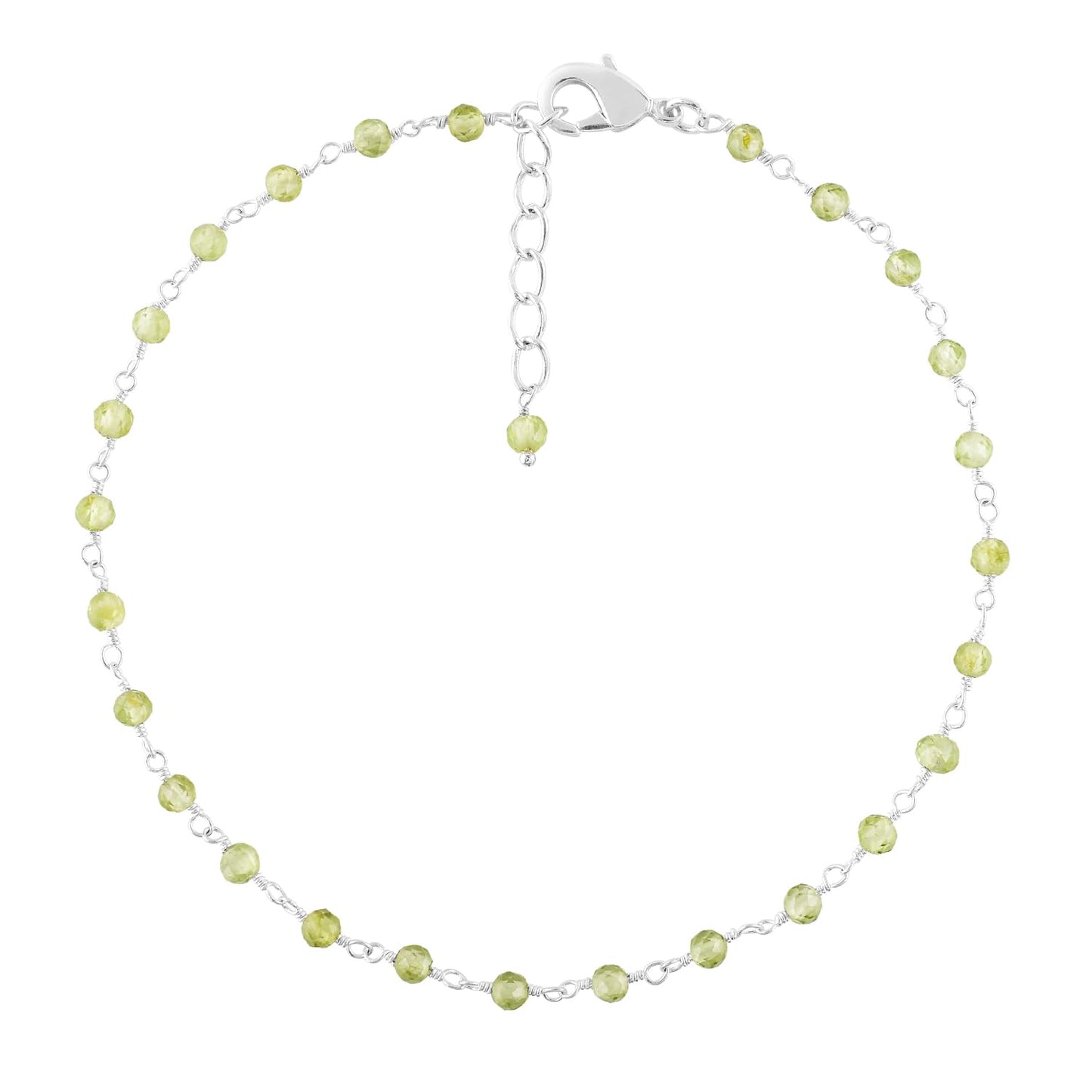 YANARA Larimar Rosary Anklet, Faceted 3mm Gemstone Beads, Silver-Plated Brass, 9”+1.5” Extender, Lobster Clasp, Summer Beach Gift for Women