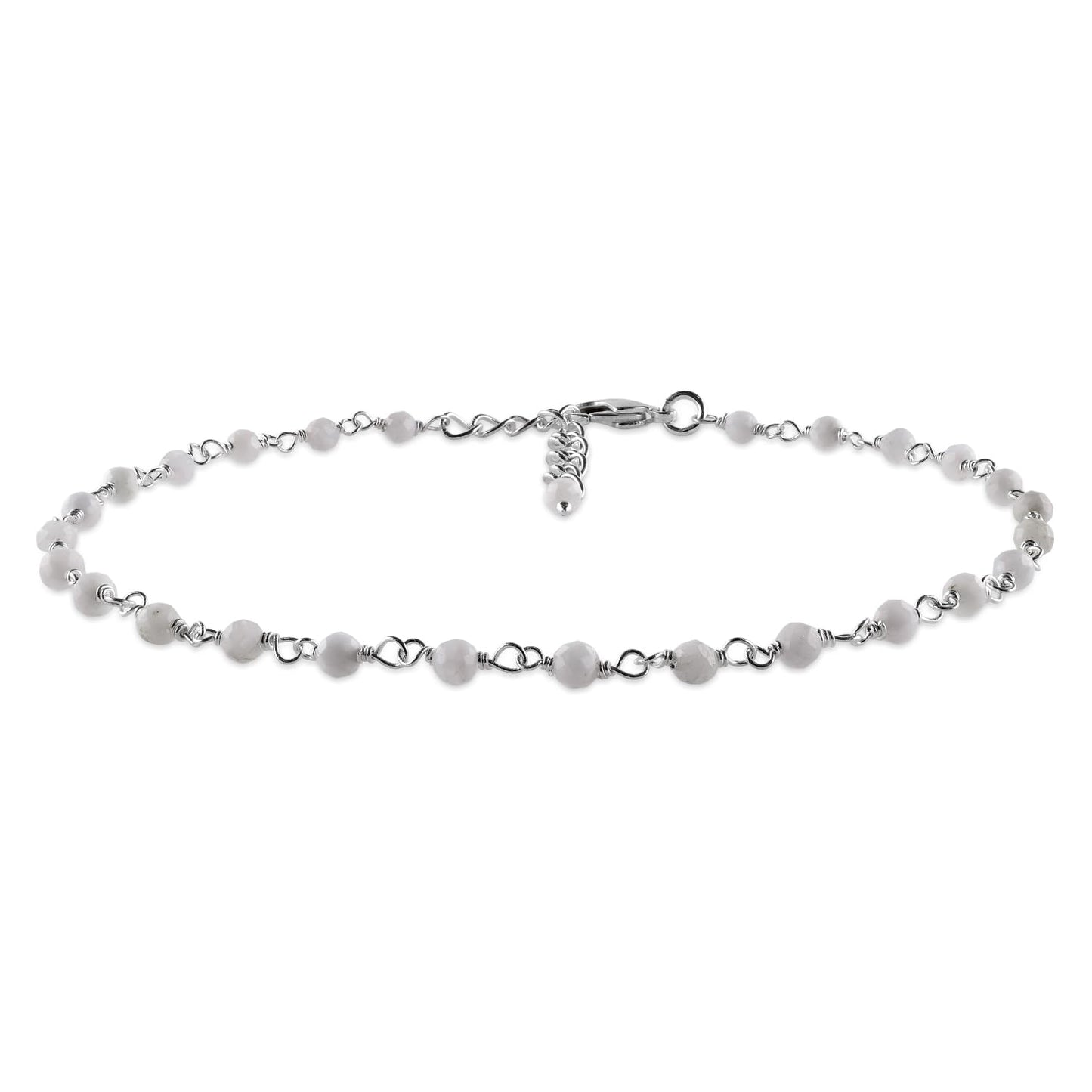 YANARA Larimar Rosary Anklet, Faceted 3mm Gemstone Beads, Silver-Plated Brass, 9”+1.5” Extender, Lobster Clasp, Summer Beach Gift for Women