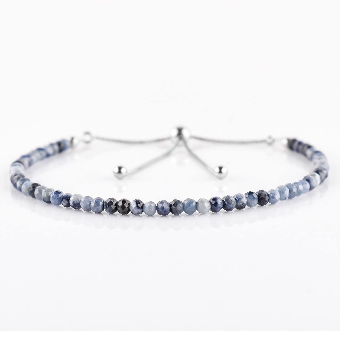 Pulsera bolo de larimar OdrillionGems en plata de ley 925 rodiada, cuentas facetadas azul cielo de 3 mm, cadena ajustable, regalo minimalista hecho a mano para mujer. 