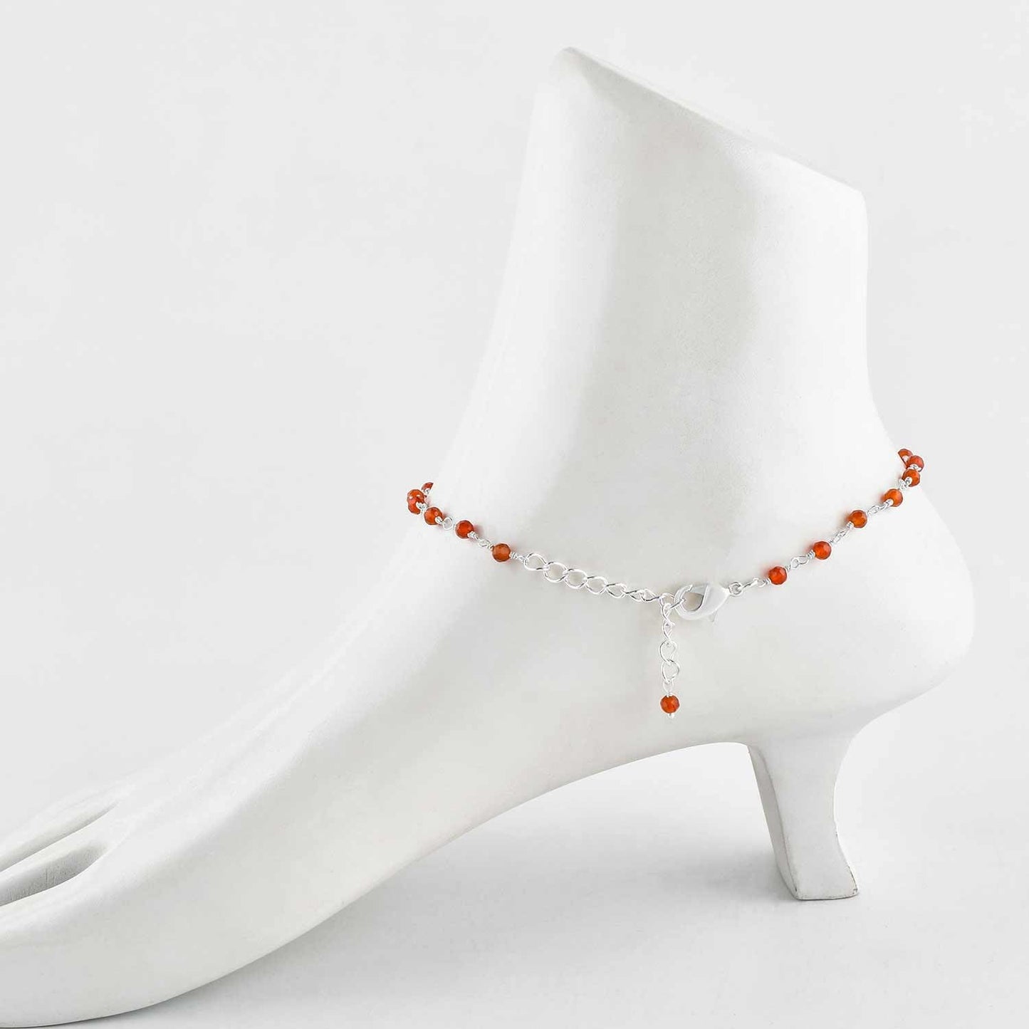 YANARA Larimar Rosary Anklet, Faceted 3mm Gemstone Beads, Silver-Plated Brass, 9”+1.5” Extender, Lobster Clasp, Summer Beach Gift for Women