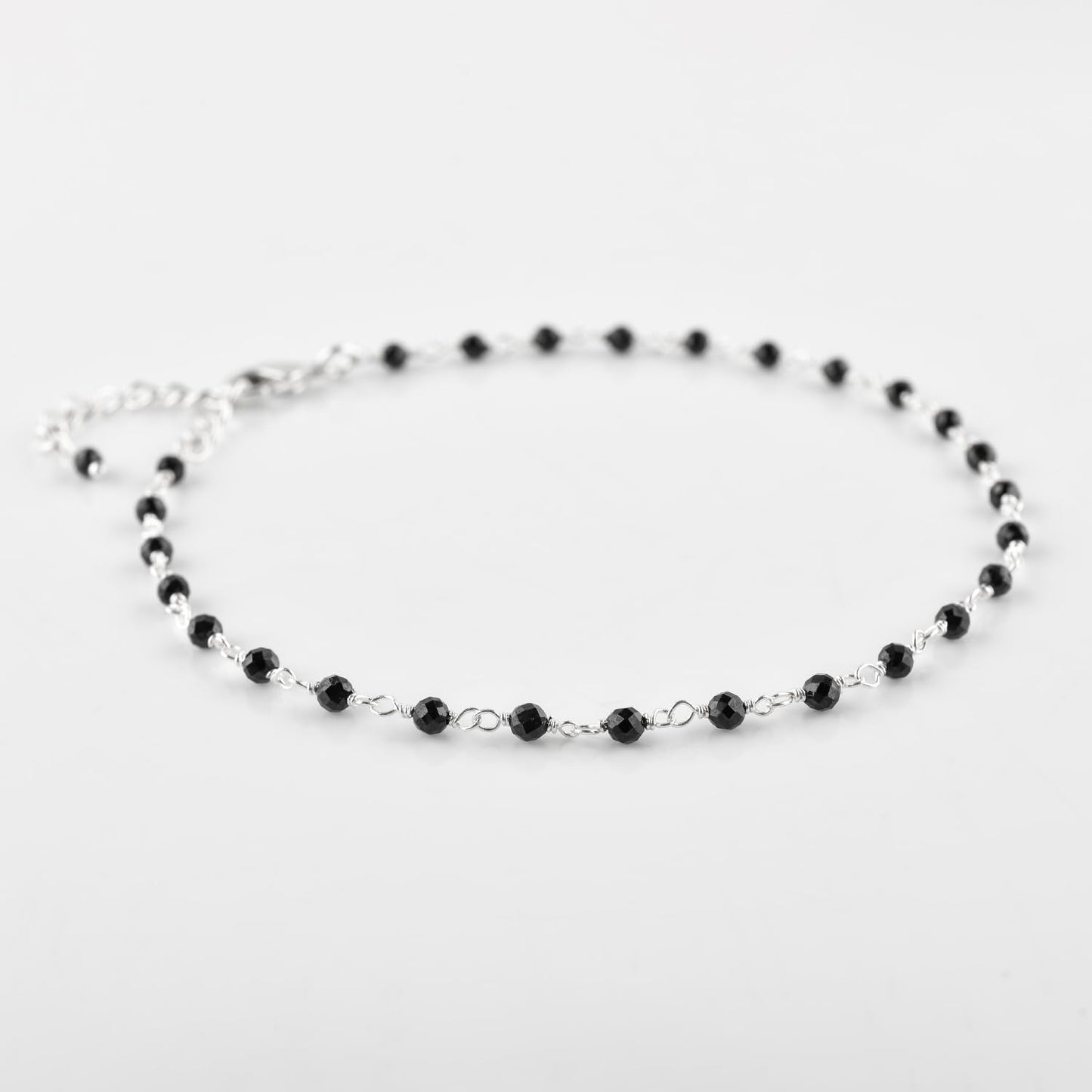 YANARA Larimar Rosary Anklet, Faceted 3mm Gemstone Beads, Silver-Plated Brass, 9”+1.5” Extender, Lobster Clasp, Summer Beach Gift for Women