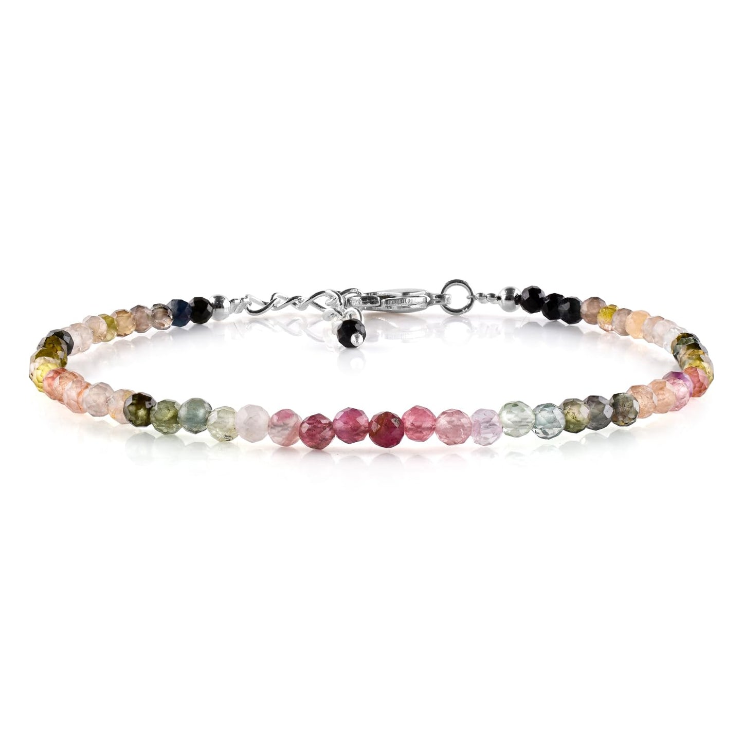 Pulsera de microcuentas de larimar en latón plateado, microcuentas facetadas de 3 mm, piedra preciosa natural, 20 cm de largo, cierre de mosquetón, un regalo exquisito para mujer.