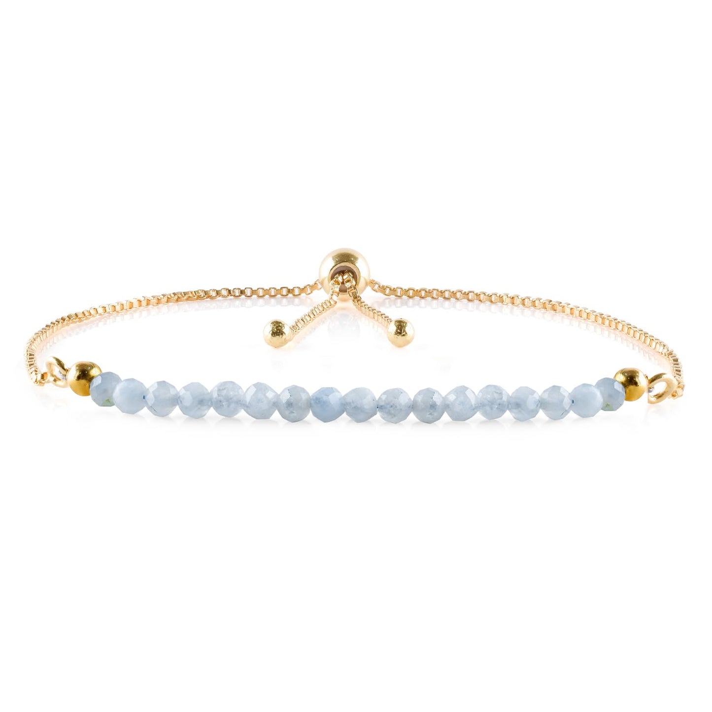 InfinityGemsArt Larimar Slider Bracelet, 14K Gold-Plated Brass, 3mm Faceted Micro Beads, Adjustable 6–9”, Dainty Birthstone Jewelry Gift for Women
