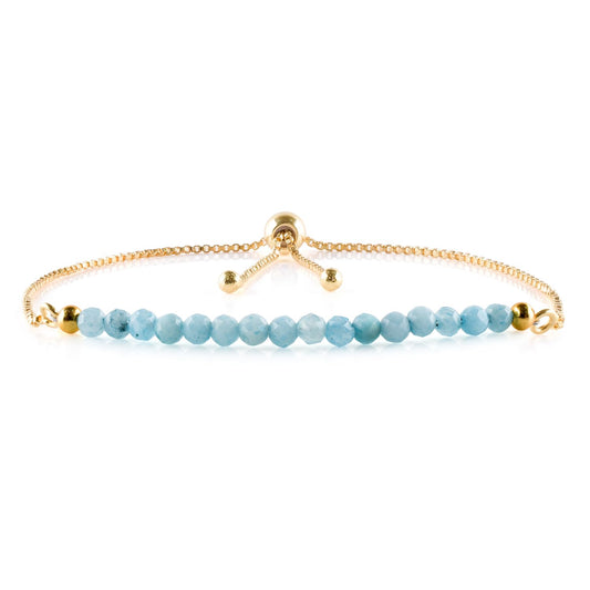 InfinityGemsArt Larimar Slider Bracelet, 14K Gold-Plated Brass, 3mm Faceted Micro Beads, Adjustable 6–9”, Dainty Birthstone Jewelry Gift for Women