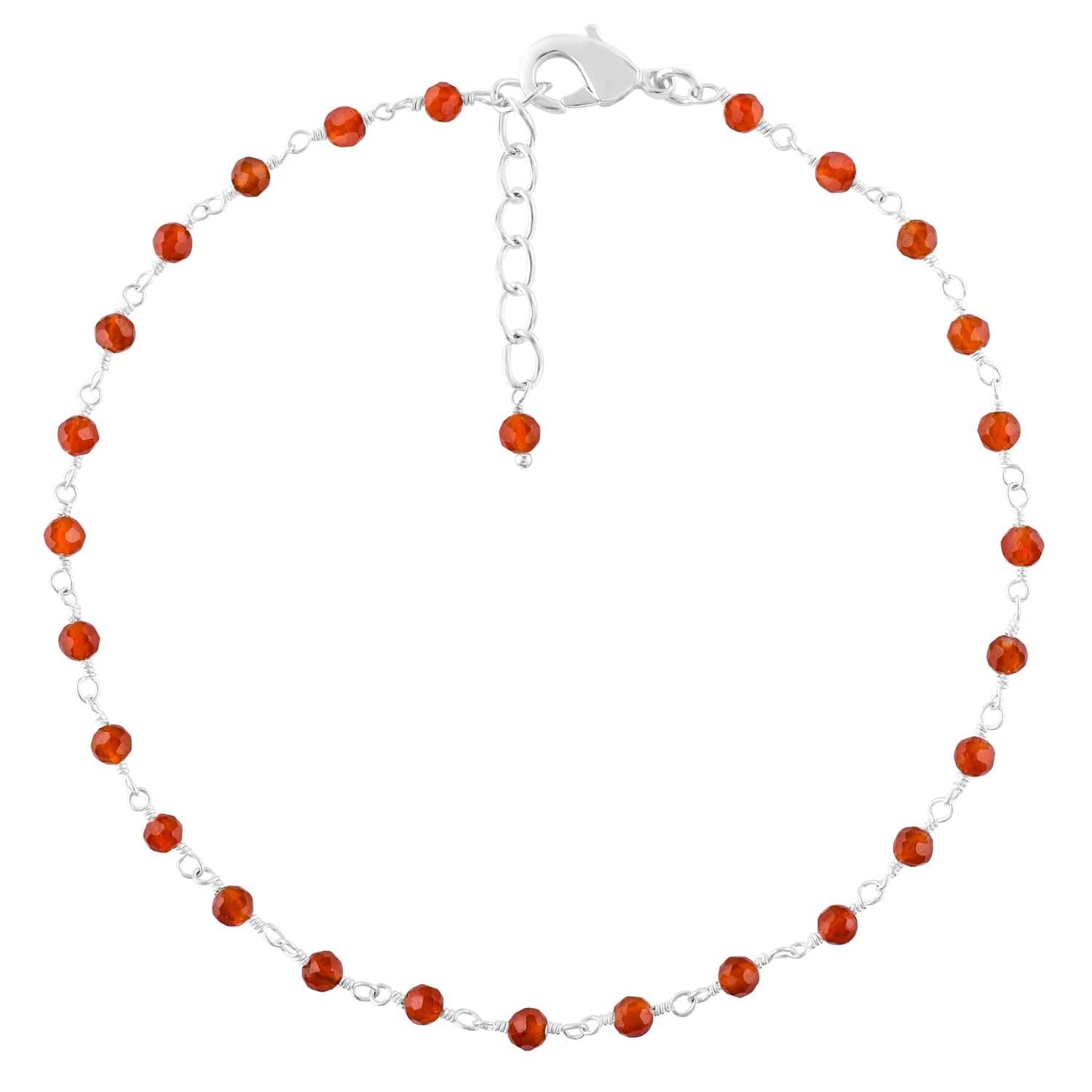 YANARA Larimar Rosary Anklet, Faceted 3mm Gemstone Beads, Silver-Plated Brass, 9”+1.5” Extender, Lobster Clasp, Summer Beach Gift for Women