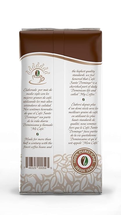 Café Santo Domingo, bolsa de 16 oz, café en grano, tueste medio - Producto de República Dominicana (paquete de 4) 