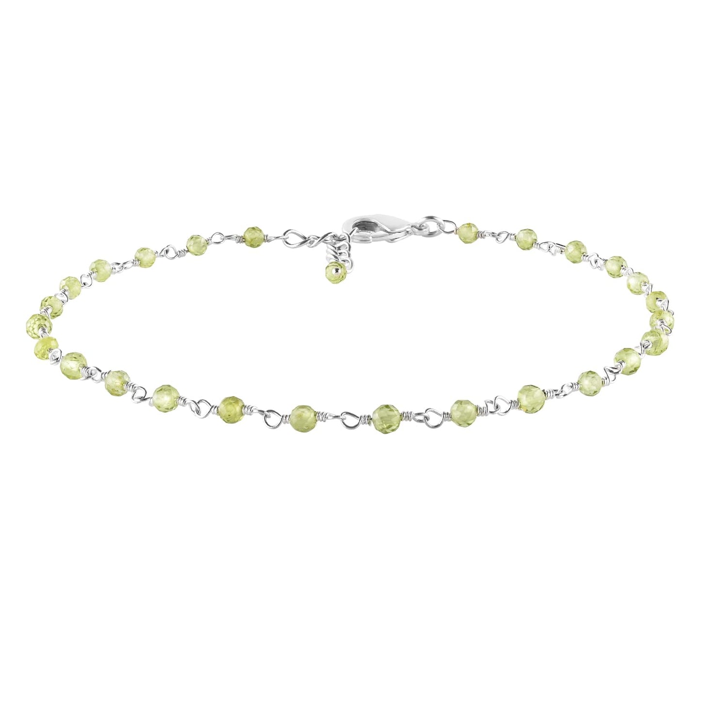 YANARA Larimar Rosary Anklet, Faceted 3mm Gemstone Beads, Silver-Plated Brass, 9”+1.5” Extender, Lobster Clasp, Summer Beach Gift for Women