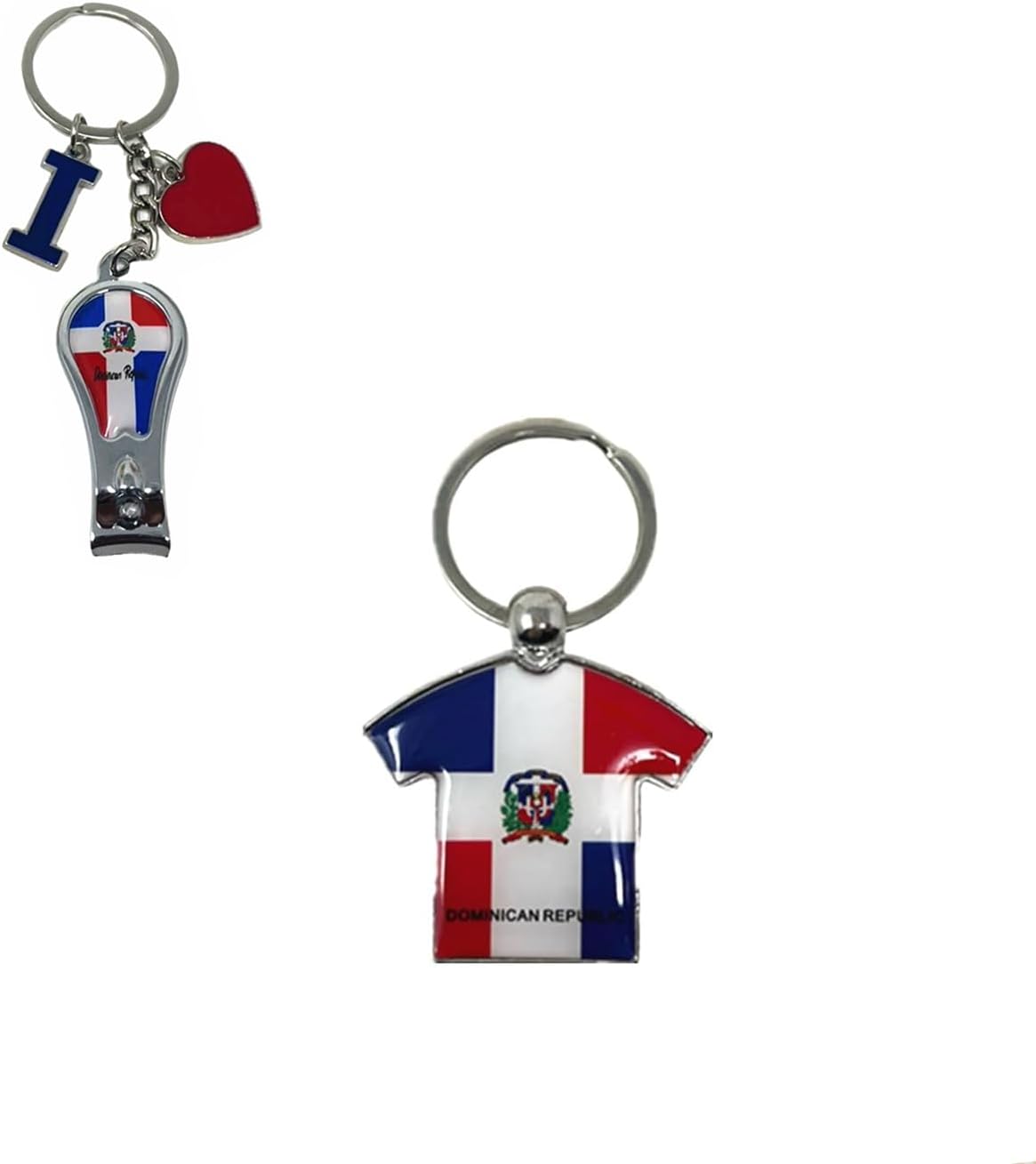 Paquete de 8 llaveros de República Dominicana: set de recuerdo metálico (bandera, corazón, camiseta y más)