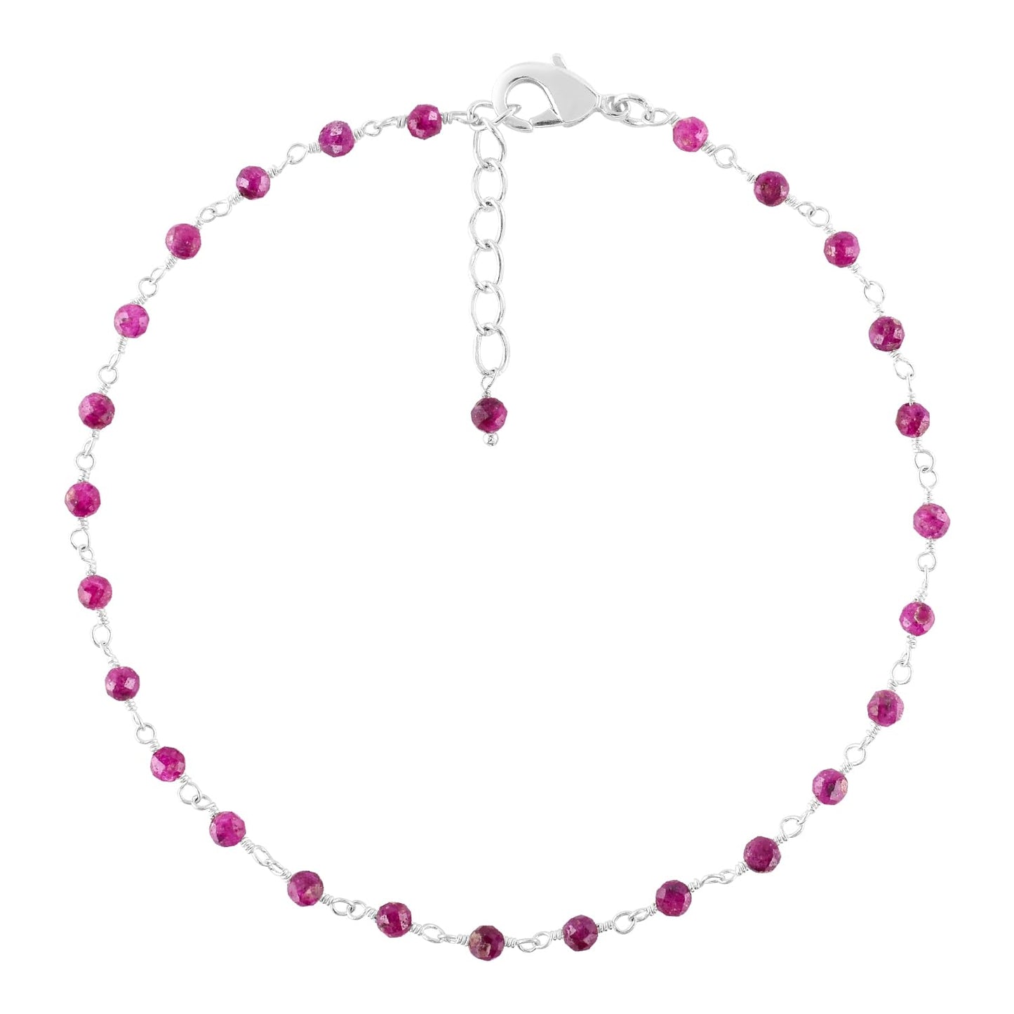 YANARA Larimar Rosary Anklet, Faceted 3mm Gemstone Beads, Silver-Plated Brass, 9”+1.5” Extender, Lobster Clasp, Summer Beach Gift for Women