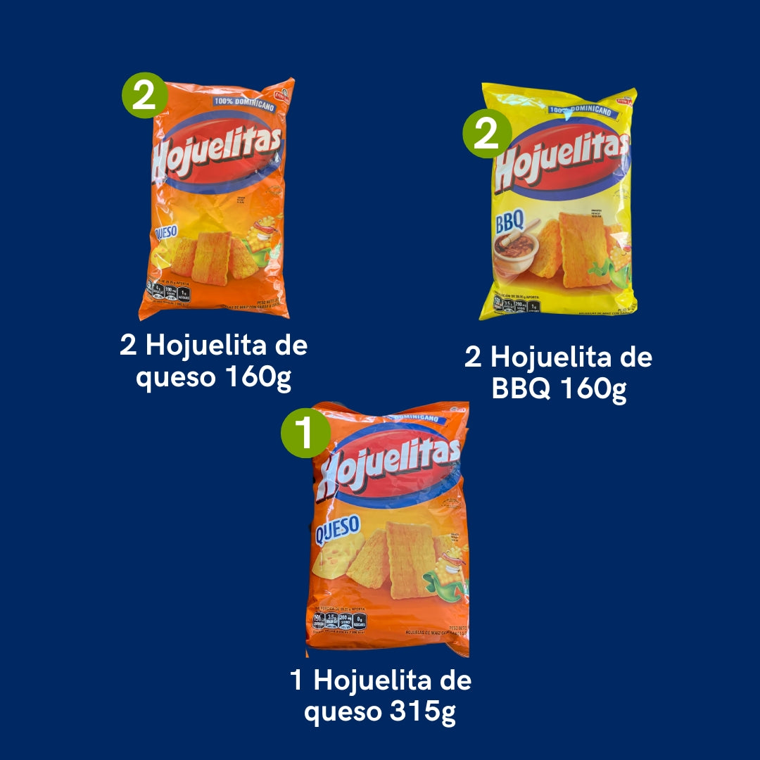 NUEVO Hojuelitas Dominicana Fiesta Pack 16 Unidades - Queso y BBQ