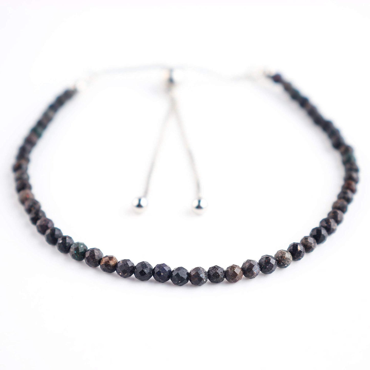 Pulsera bolo de larimar OdrillionGems en plata de ley 925 rodiada, cuentas facetadas azul cielo de 3 mm, cadena ajustable, regalo minimalista hecho a mano para mujer. 