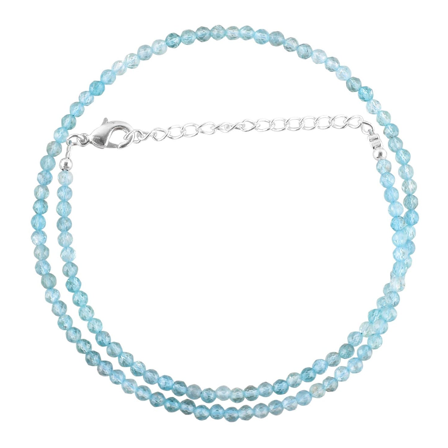 Gargantilla de cuentas de larimar ZEMBIENCE, piedras preciosas naturales facetadas de 3 mm, latón bañado en plata con revestimiento electrolítico, extensor de 40,6 cm + 5 cm, cierre de mosquetón, regalo minimalista.