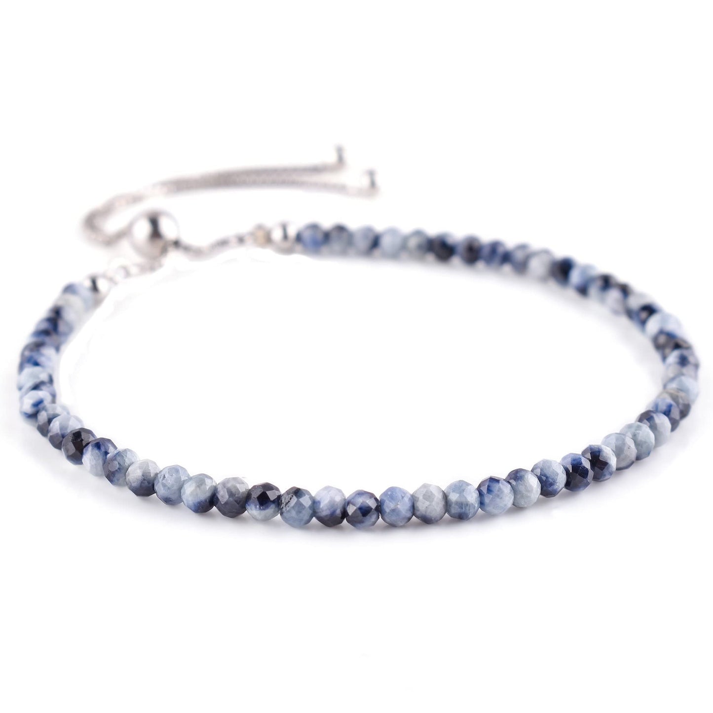 Pulsera bolo de larimar OdrillionGems en plata de ley 925 rodiada, cuentas facetadas azul cielo de 3 mm, cadena ajustable, regalo minimalista hecho a mano para mujer. 