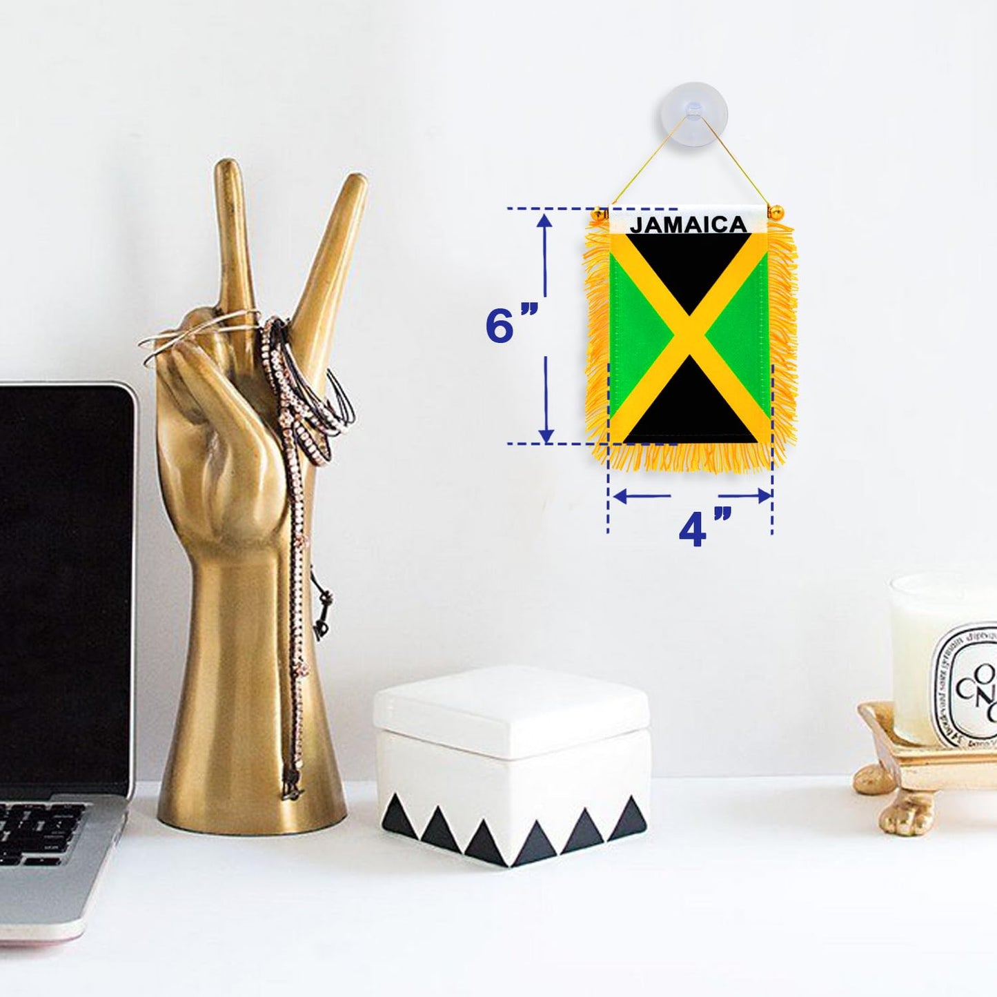 Bandera de República Dominicana para colgar en el coche (10 x 15 cm) – Decoración con flecos para ventanas y espejos 