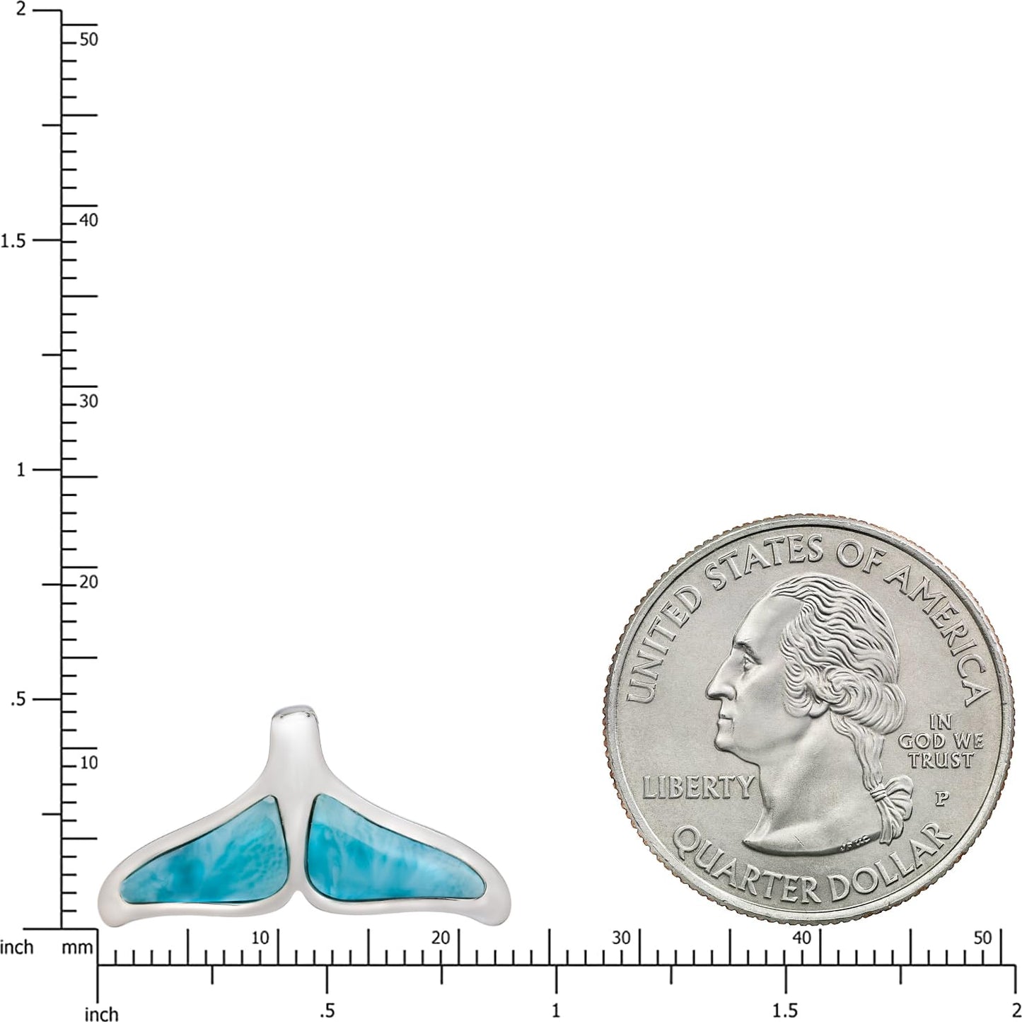 Sterling Silver Natural Larimar Whale Tail Necklace – 925 Silver Rhodium Plated Pendant with 18” Box Chain, Hypoallergenic, Gift Box Included