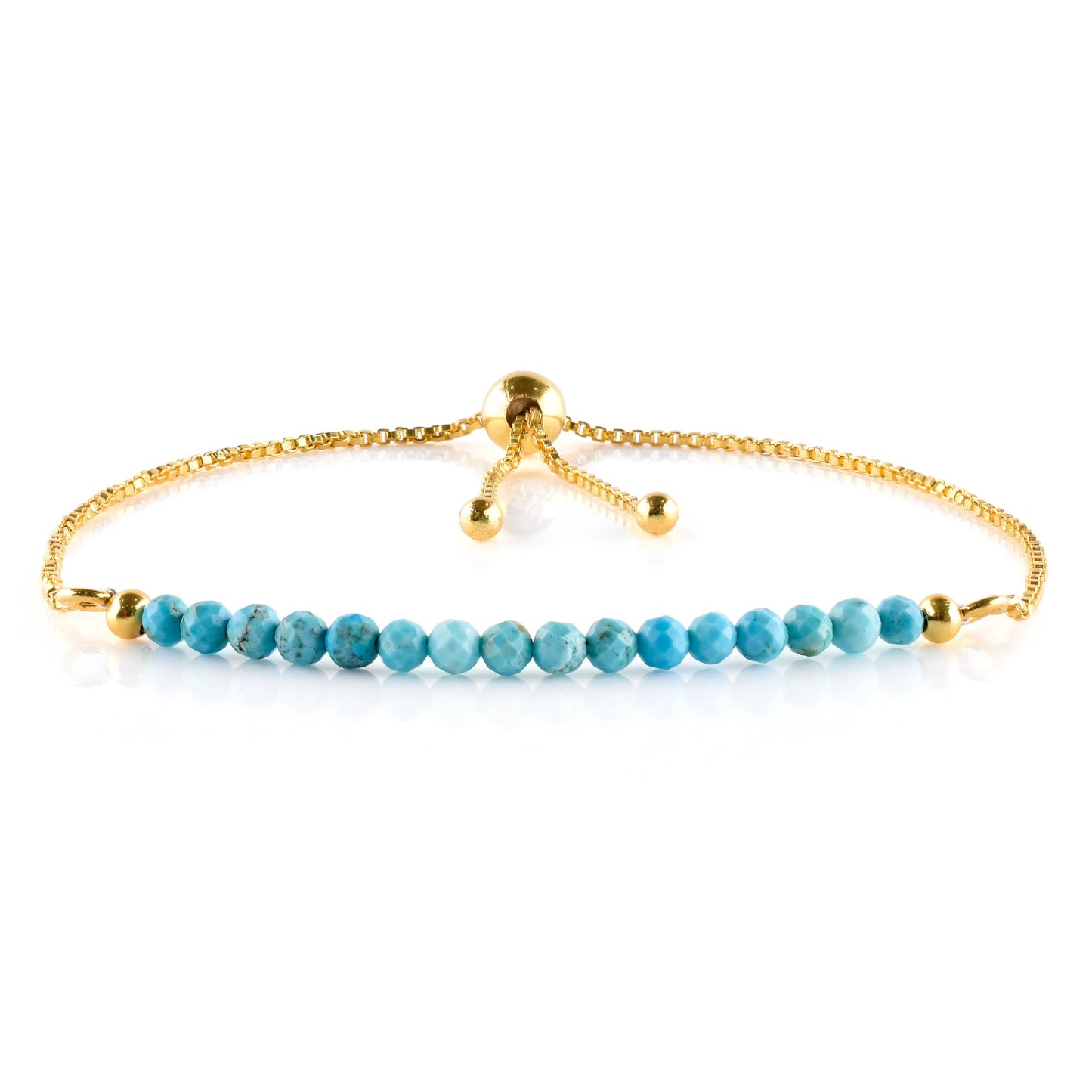 InfinityGemsArt Larimar Slider Bracelet, 14K Gold-Plated Brass, 3mm Faceted Micro Beads, Adjustable 6–9”, Dainty Birthstone Jewelry Gift for Women