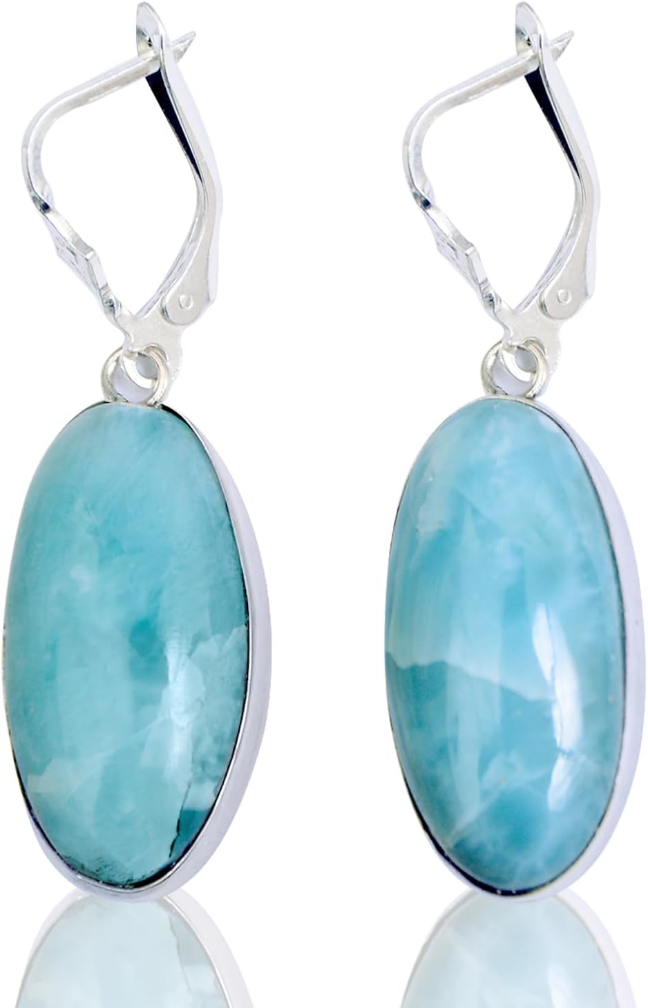 Earrings, oval pendants with 925 sterling silver lever-back closures, handmade with blue stones. Crafted artisanally.