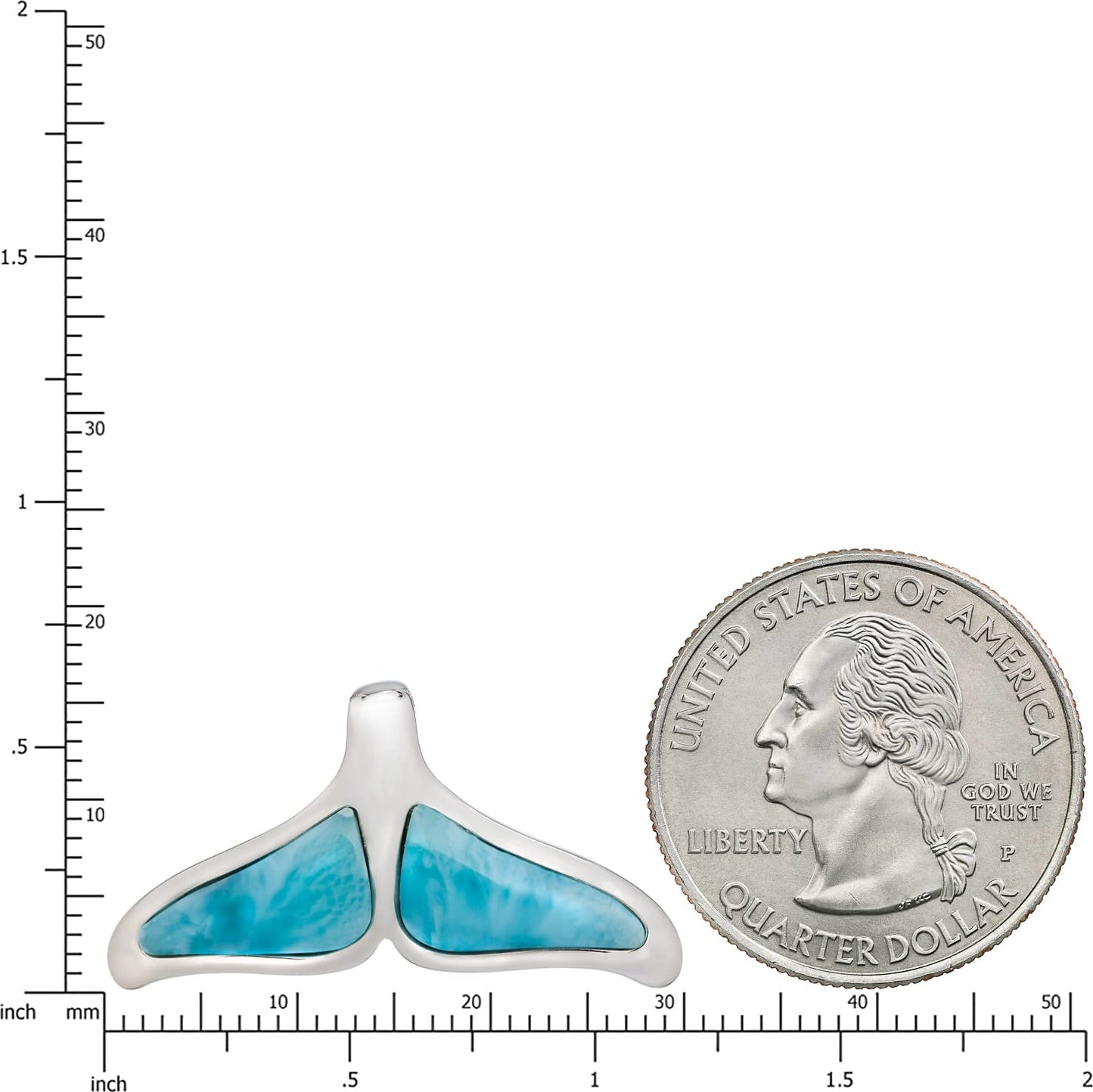 Sterling Silver Natural Larimar Whale Tail Necklace – 925 Silver Rhodium Plated Pendant with 18” Box Chain, Hypoallergenic, Gift Box Included