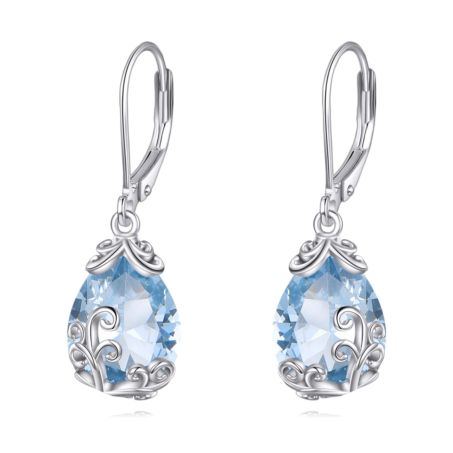 POPLYKE Celtic Filigree Larimar Teardrop Dangle Earrings in 925 Sterling Silver, Leverback, Hypoallergenic, Gift Box, Women’s Jewelry