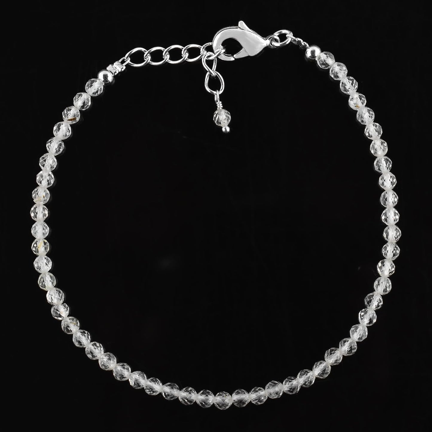 Pulsera de microcuentas de larimar en latón plateado, microcuentas facetadas de 3 mm, piedra preciosa natural, 20 cm de largo, cierre de mosquetón, un regalo exquisito para mujer.