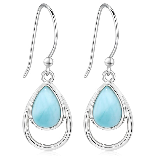 Larimar Dangle Earrings in 925 Sterling Silver, Leverback Drop Earrings, Women’s Gemstone Jewelry