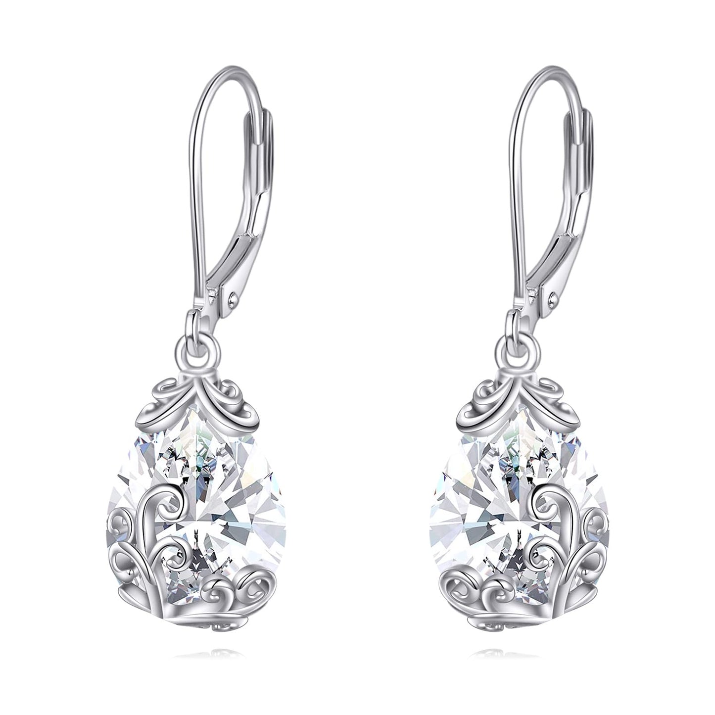 POPLYKE Celtic Filigree Larimar Teardrop Dangle Earrings in 925 Sterling Silver, Leverback, Hypoallergenic, Gift Box, Women’s Jewelry