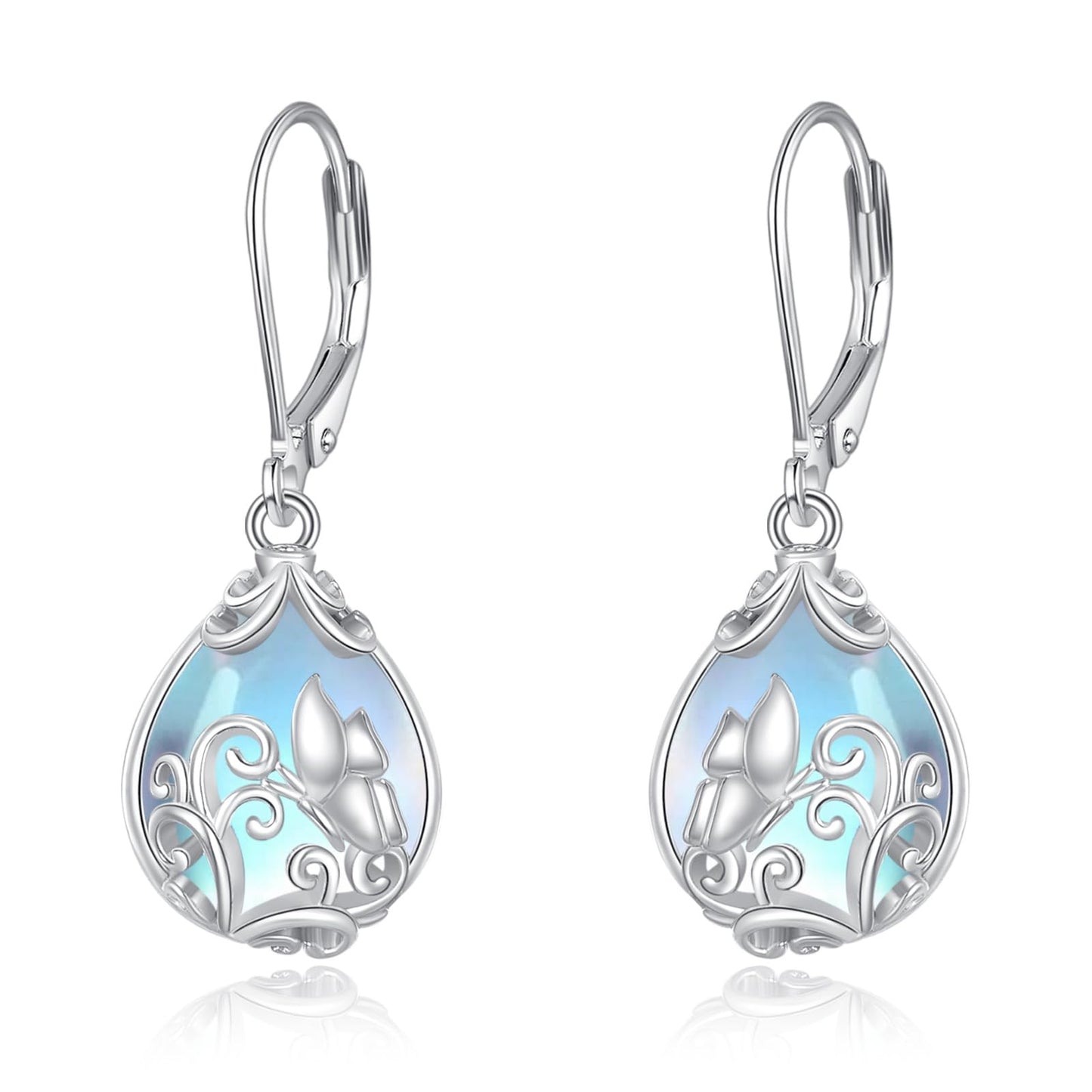 POPLYKE Celtic Filigree Larimar Teardrop Dangle Earrings in 925 Sterling Silver, Leverback, Hypoallergenic, Gift Box, Women’s Jewelry