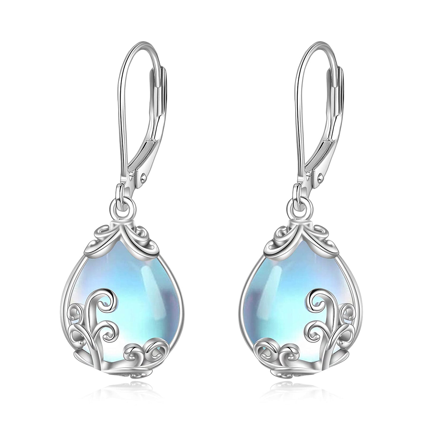 POPLYKE Celtic Filigree Larimar Teardrop Dangle Earrings in 925 Sterling Silver, Leverback, Hypoallergenic, Gift Box, Women’s Jewelry