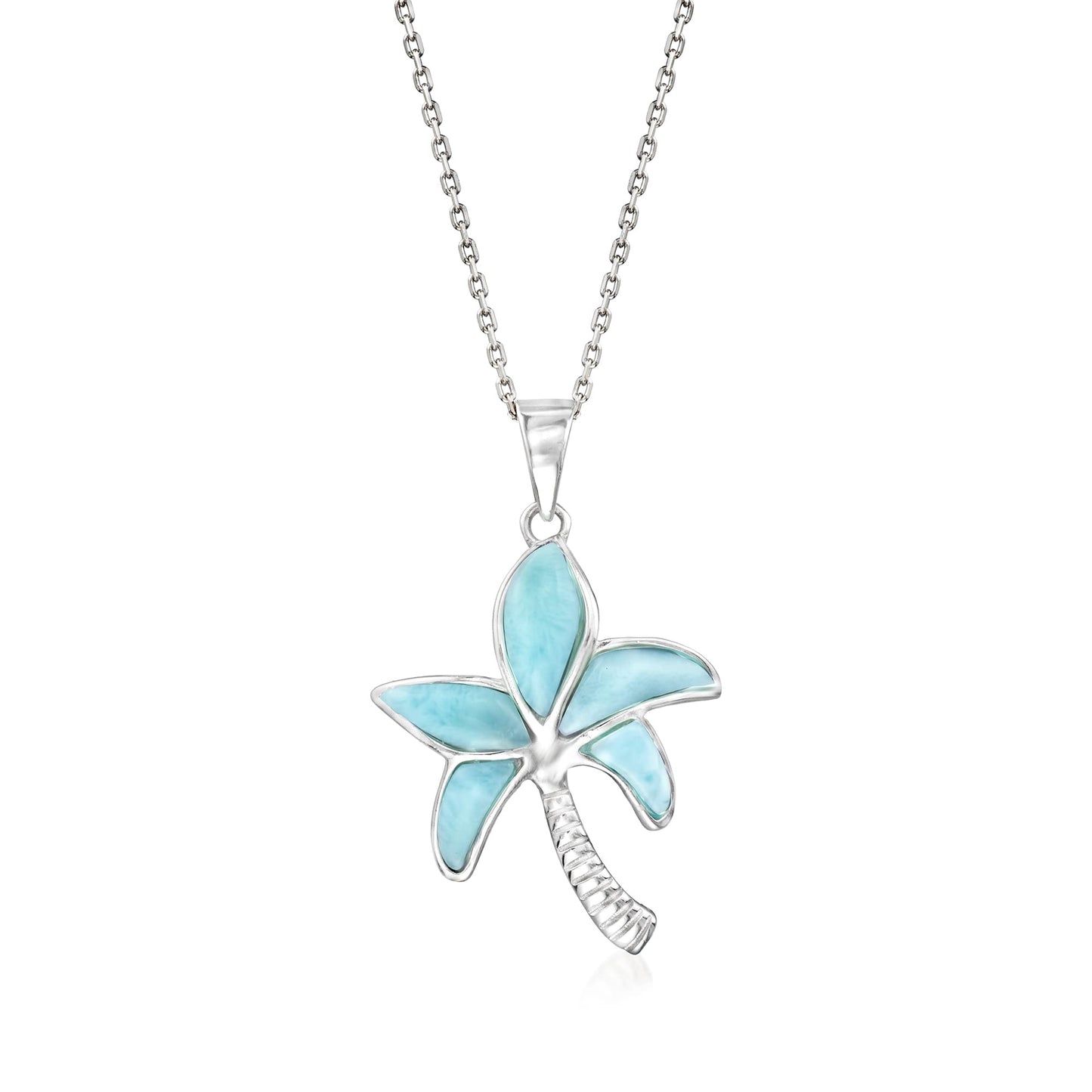Ross-Simons Larimar Palm Tree Pendant Necklace in Sterling Silver