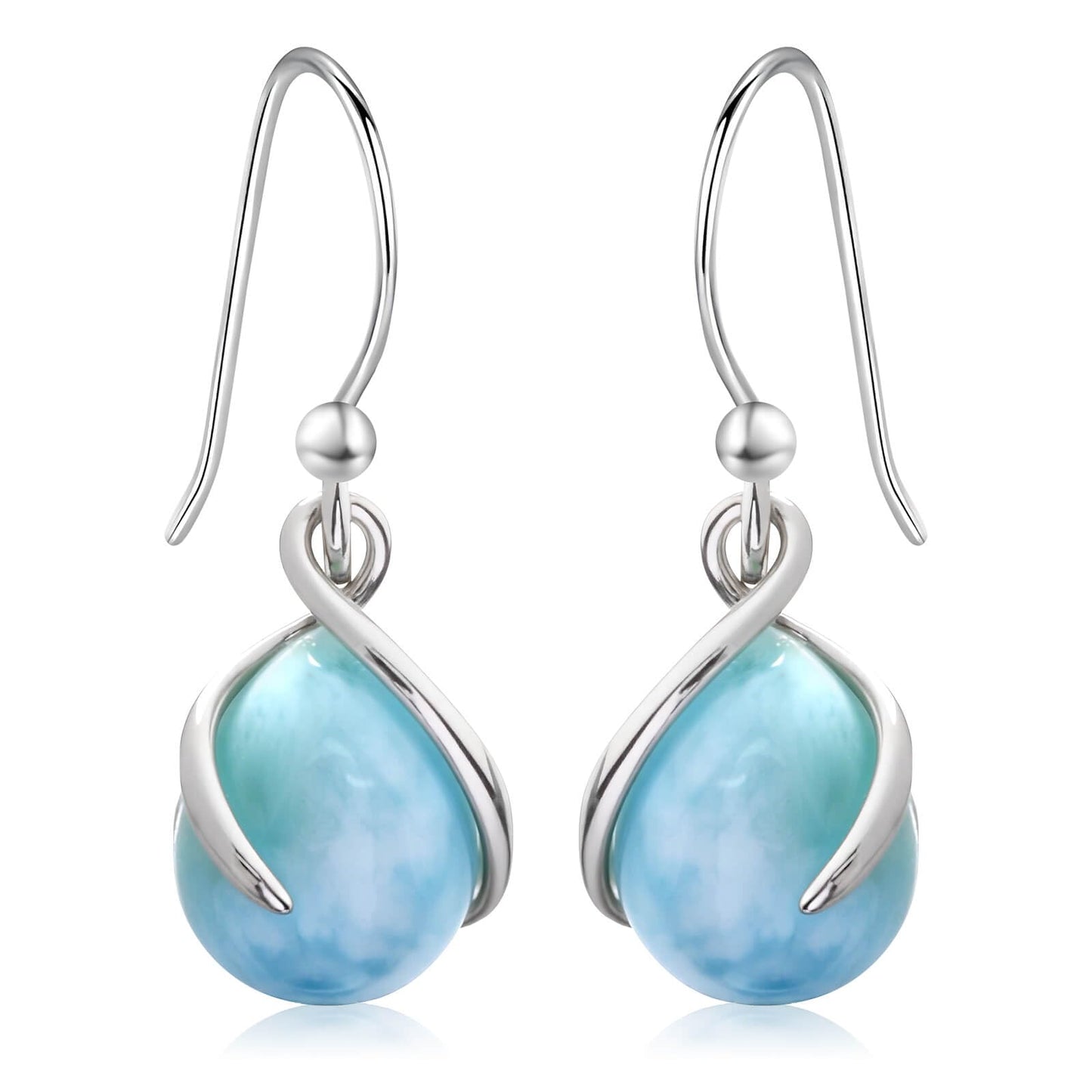 Pendientes colgantes de larimar Gemsme en plata de ley 925 con cierre de palanca, hipoalergénicos, regalo de joyería de larimar azul para mujer. 