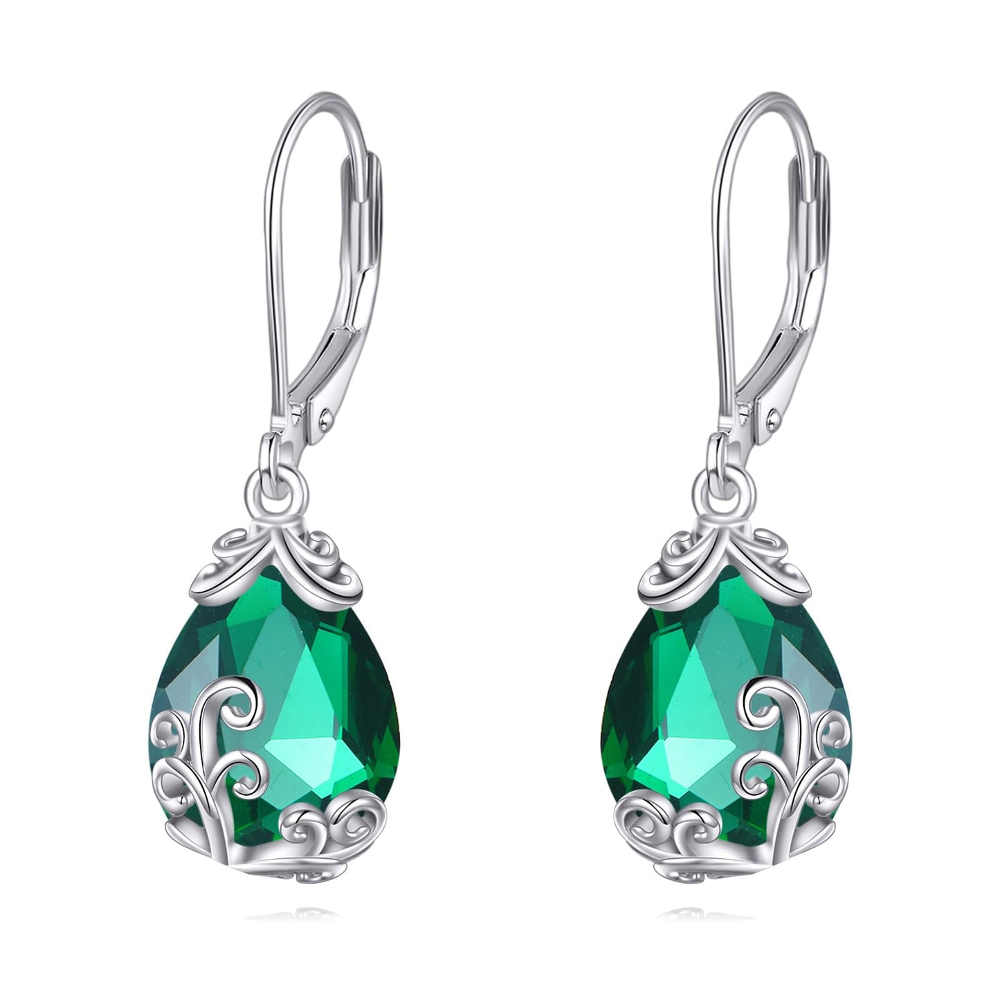 POPLYKE Celtic Filigree Larimar Teardrop Dangle Earrings in 925 Sterling Silver, Leverback, Hypoallergenic, Gift Box, Women’s Jewelry