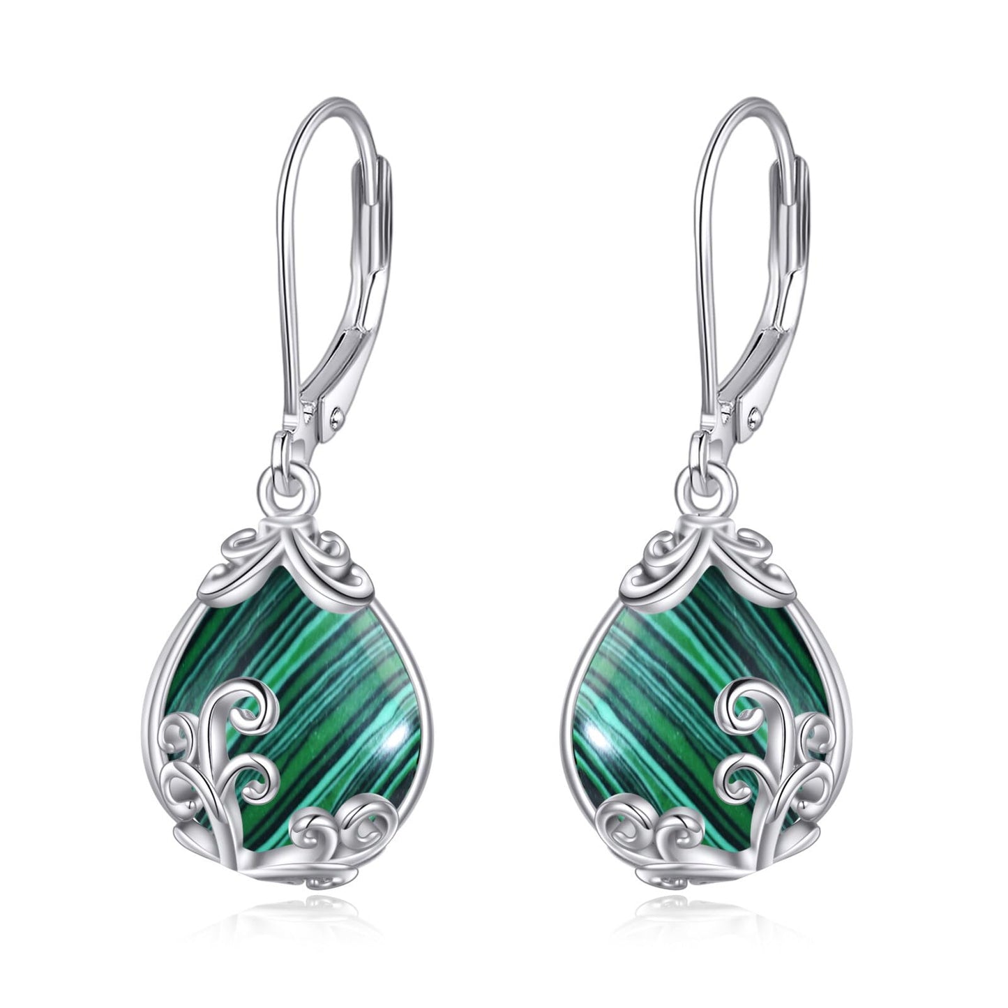 POPLYKE Celtic Filigree Larimar Teardrop Dangle Earrings in 925 Sterling Silver, Leverback, Hypoallergenic, Gift Box, Women’s Jewelry