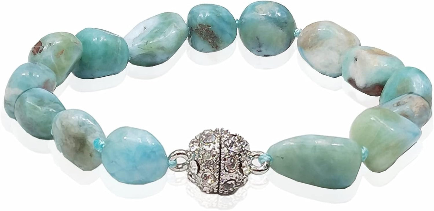 Pulsera de larimar de piedra natural con cierre magnético de cristal de 7,5 mm