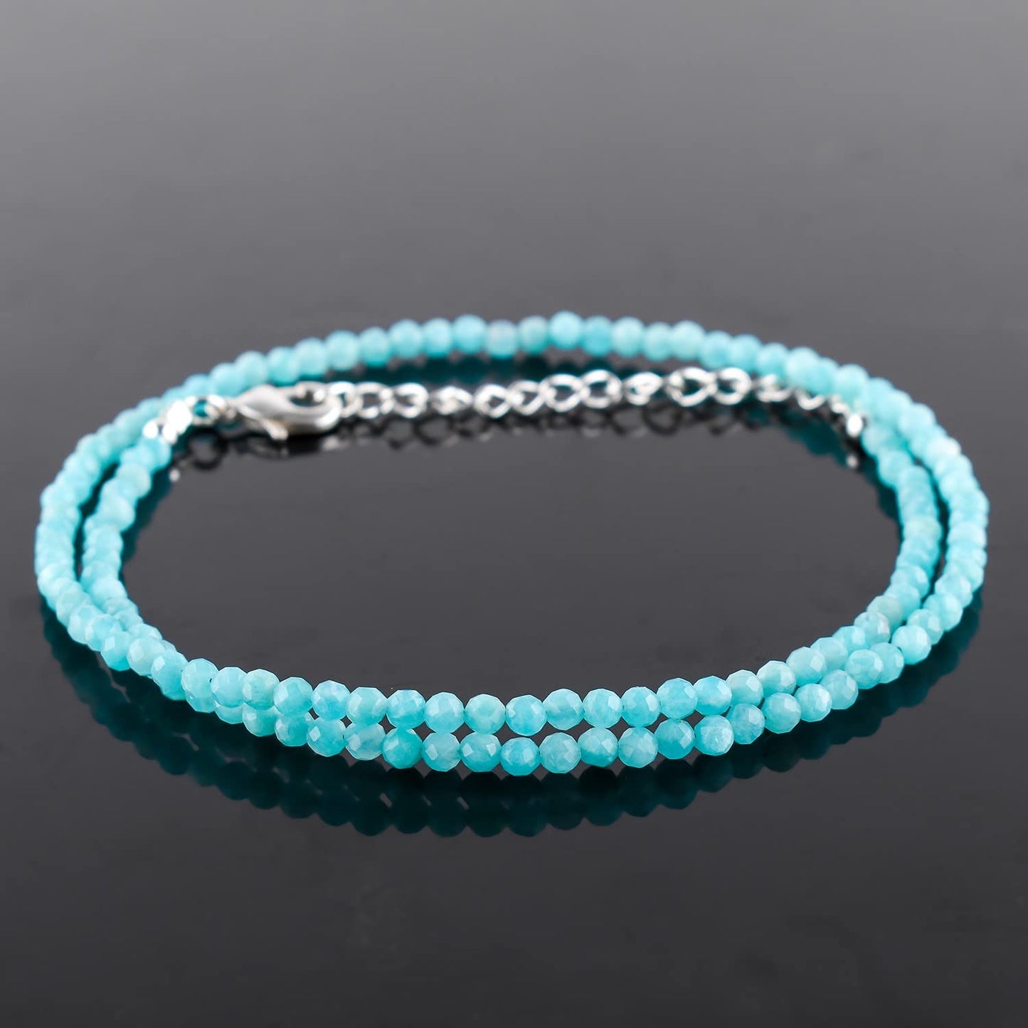 Gargantilla de cuentas de larimar ZEMBIENCE, piedras preciosas naturales facetadas de 3 mm, latón bañado en plata con revestimiento electrolítico, extensor de 40,6 cm + 5 cm, cierre de mosquetón, regalo minimalista.