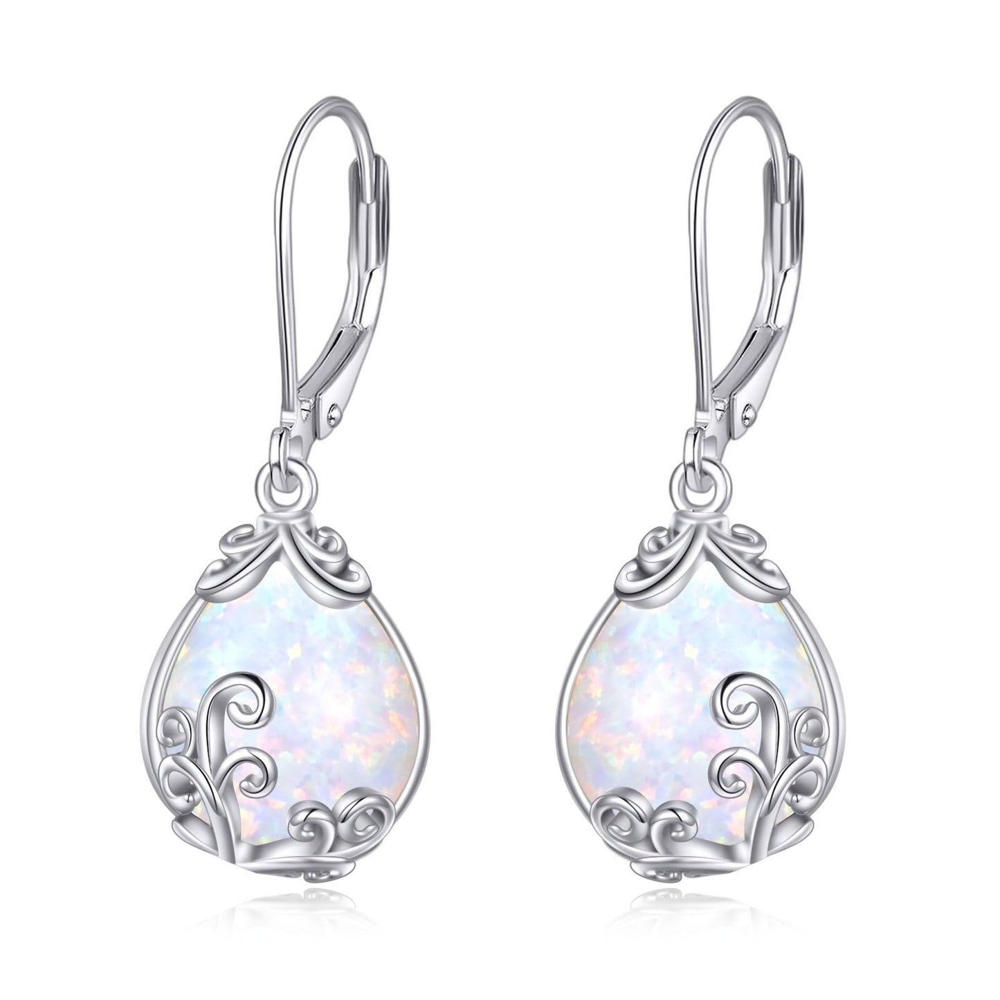 POPLYKE Celtic Filigree Larimar Teardrop Dangle Earrings in 925 Sterling Silver, Leverback, Hypoallergenic, Gift Box, Women’s Jewelry