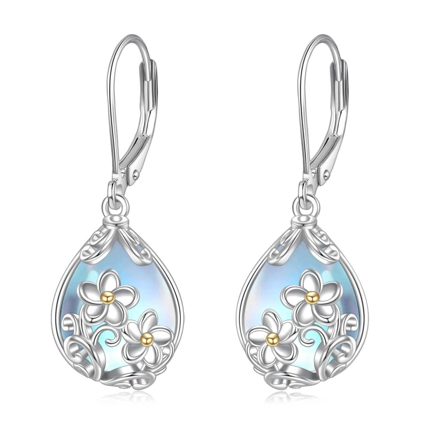 POPLYKE Celtic Filigree Larimar Teardrop Dangle Earrings in 925 Sterling Silver, Leverback, Hypoallergenic, Gift Box, Women’s Jewelry