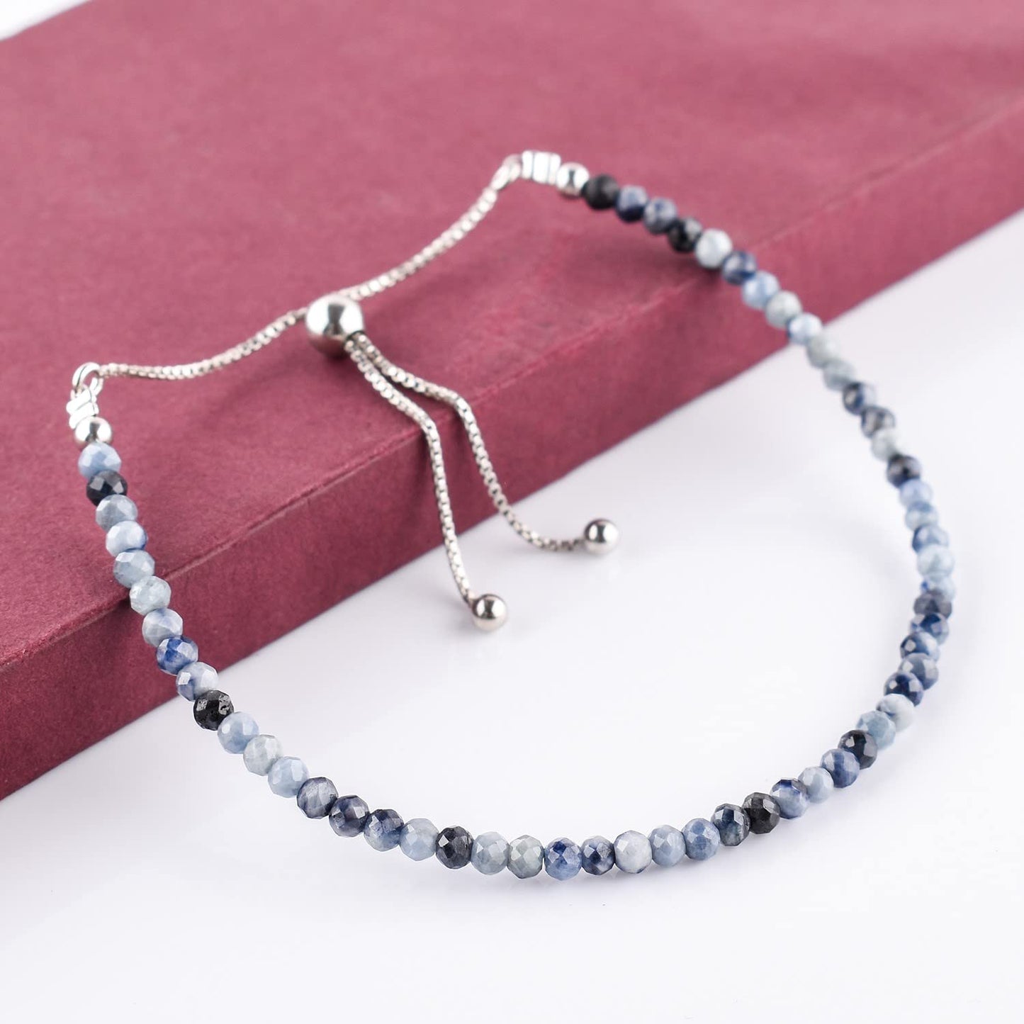 Pulsera bolo de larimar OdrillionGems en plata de ley 925 rodiada, cuentas facetadas azul cielo de 3 mm, cadena ajustable, regalo minimalista hecho a mano para mujer. 