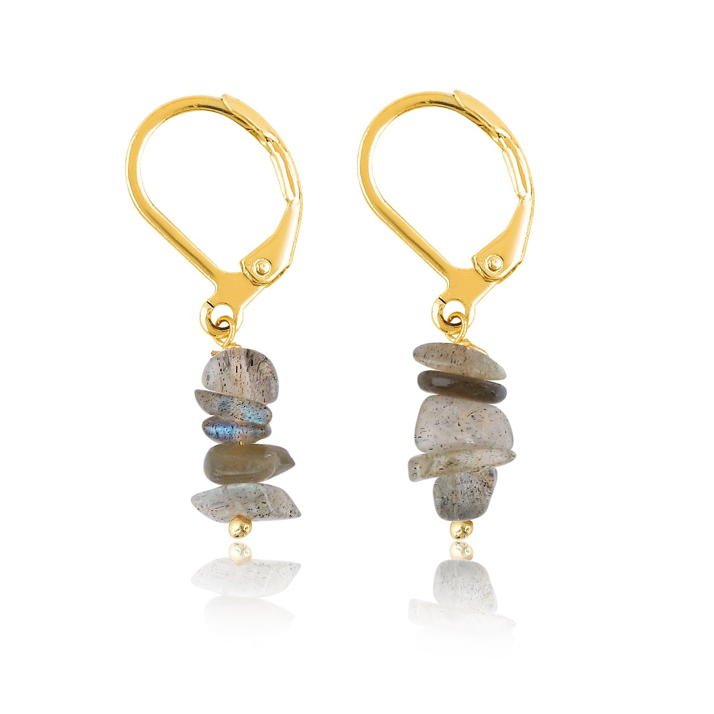 Gemsymphony Larimar Chip Dangle Earrings, Gold-Plated Leverback Hooks, Hypoallergenic, Handmade Lightweight Boho Gift for Women