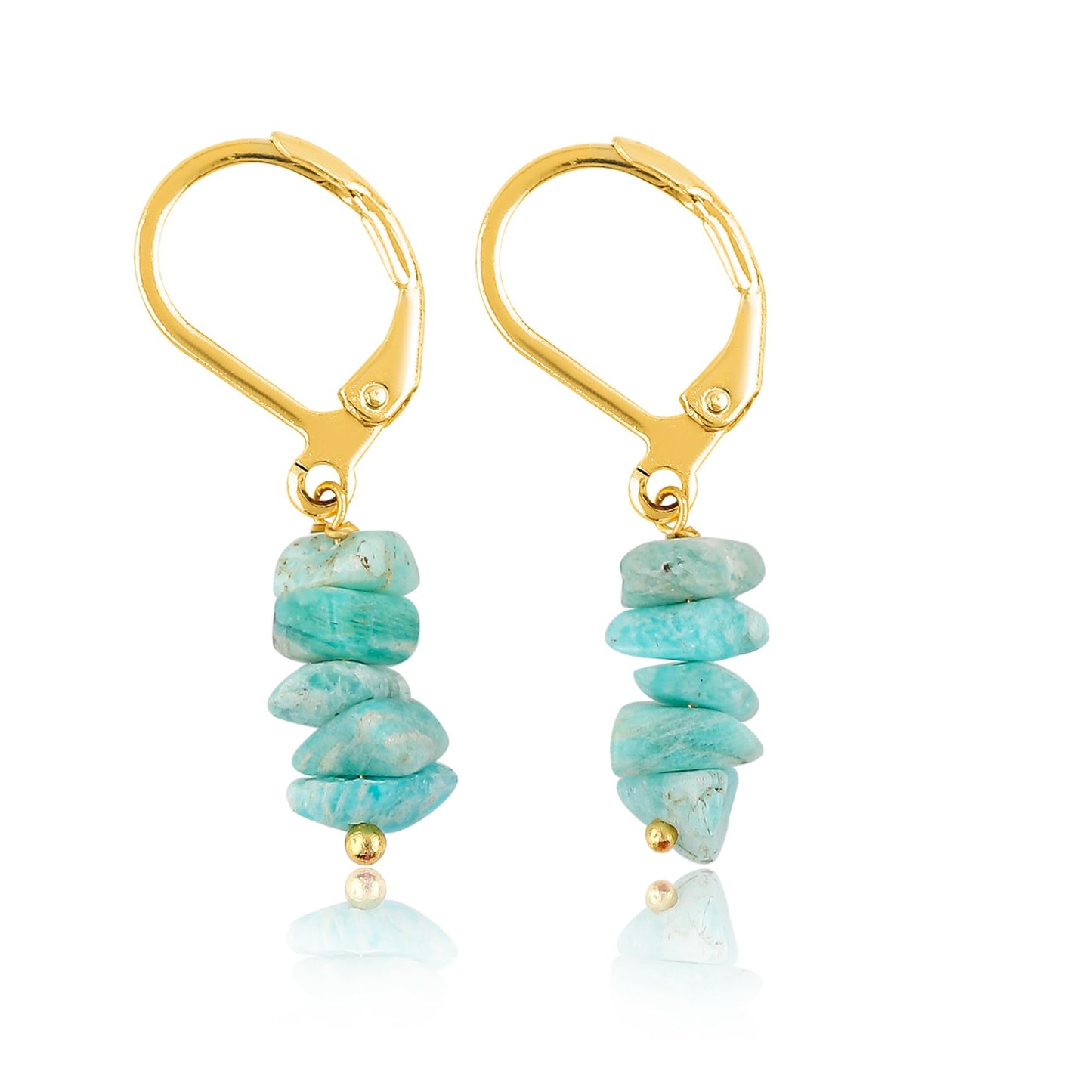 Gemsymphony Larimar Chip Dangle Earrings, Gold-Plated Leverback Hooks, Hypoallergenic, Handmade Lightweight Boho Gift for Women