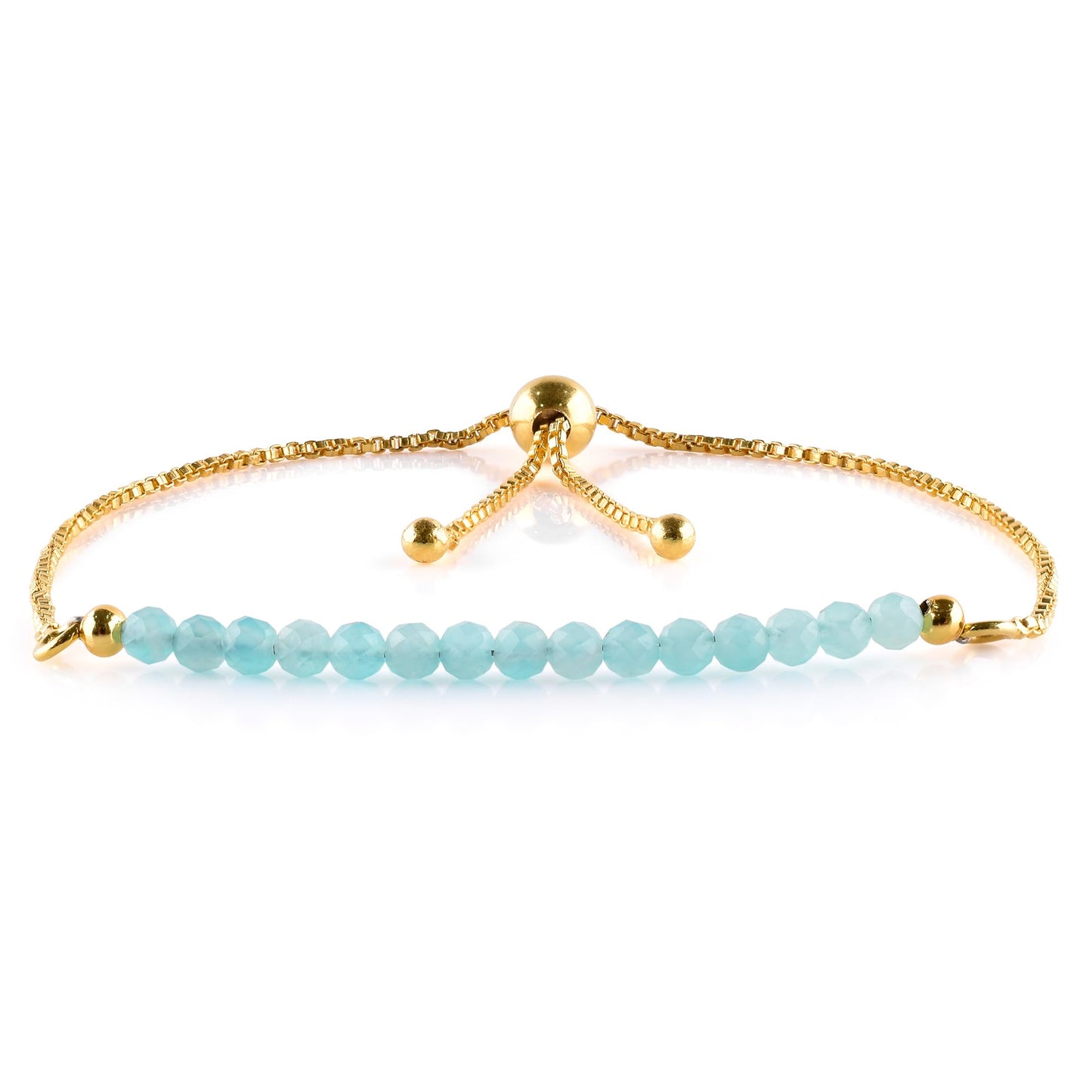 InfinityGemsArt Larimar Slider Bracelet, 14K Gold-Plated Brass, 3mm Faceted Micro Beads, Adjustable 6–9”, Dainty Birthstone Jewelry Gift for Women