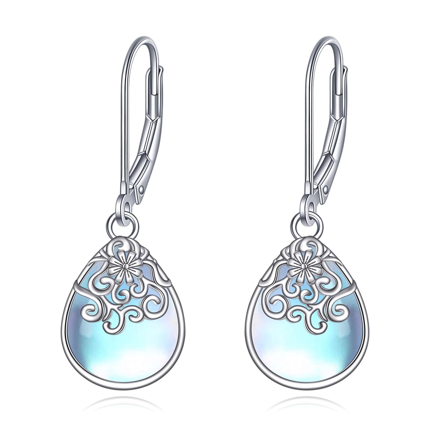 POPLYKE Celtic Filigree Larimar Teardrop Dangle Earrings in 925 Sterling Silver, Leverback, Hypoallergenic, Gift Box, Women’s Jewelry