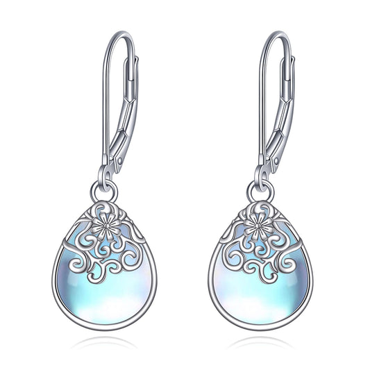 POPLYKE Celtic Filigree Larimar Teardrop Dangle Earrings in 925 Sterling Silver, Leverback, Hypoallergenic, Gift Box, Women’s Jewelry