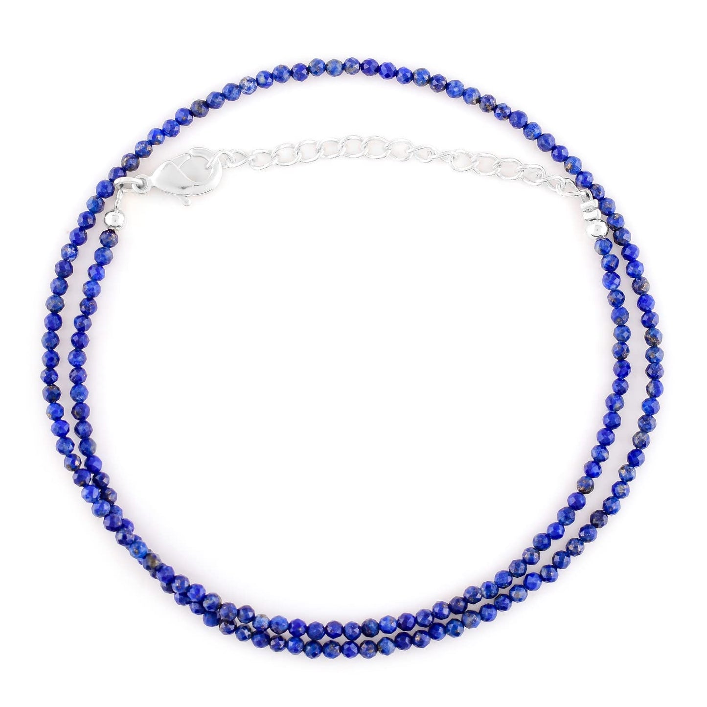 Gargantilla de cuentas de larimar ZEMBIENCE, piedras preciosas naturales facetadas de 3 mm, latón bañado en plata con revestimiento electrolítico, extensor de 40,6 cm + 5 cm, cierre de mosquetón, regalo minimalista.